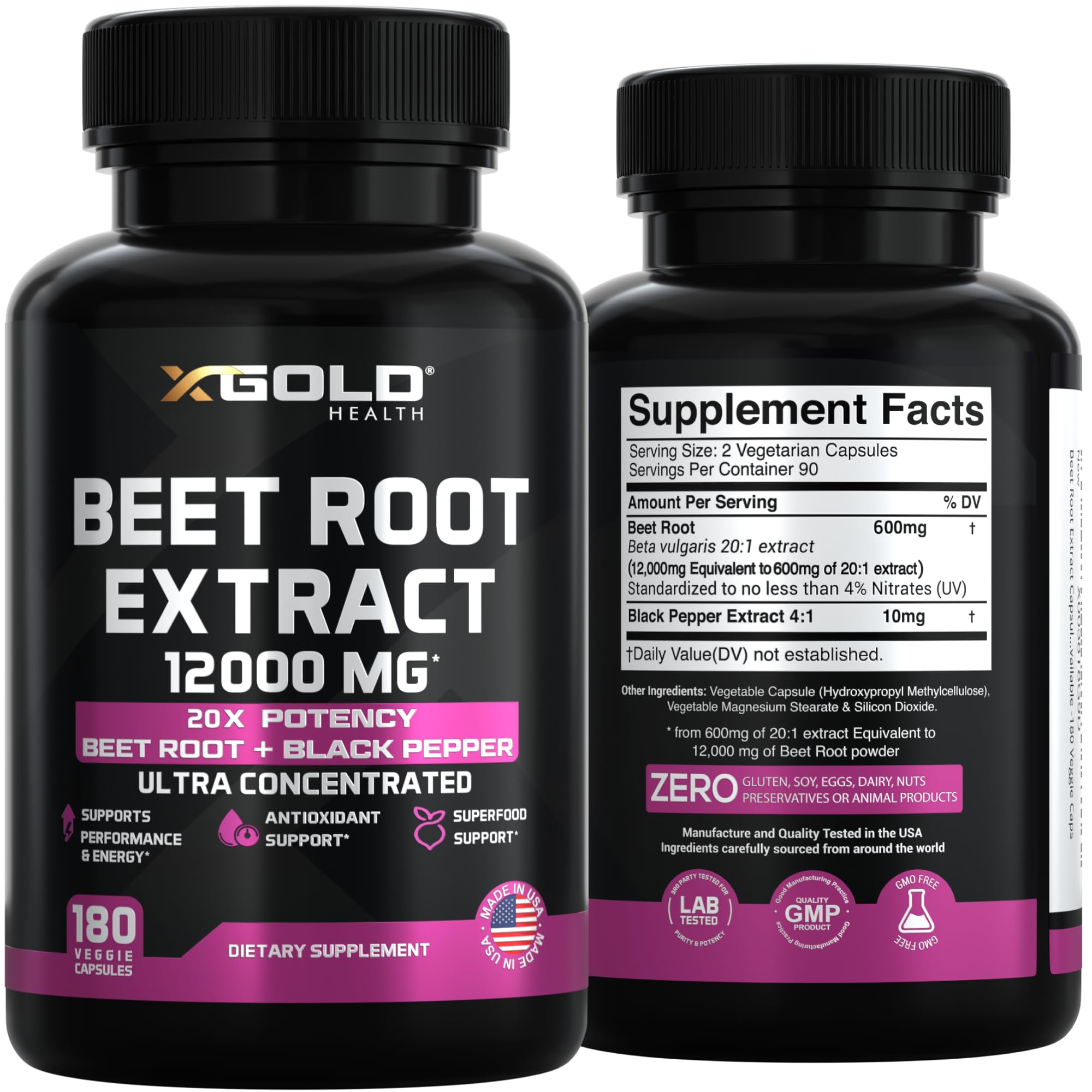 X Gold Health capsules végétariennes, sans gluten ni allergènes majeurs.