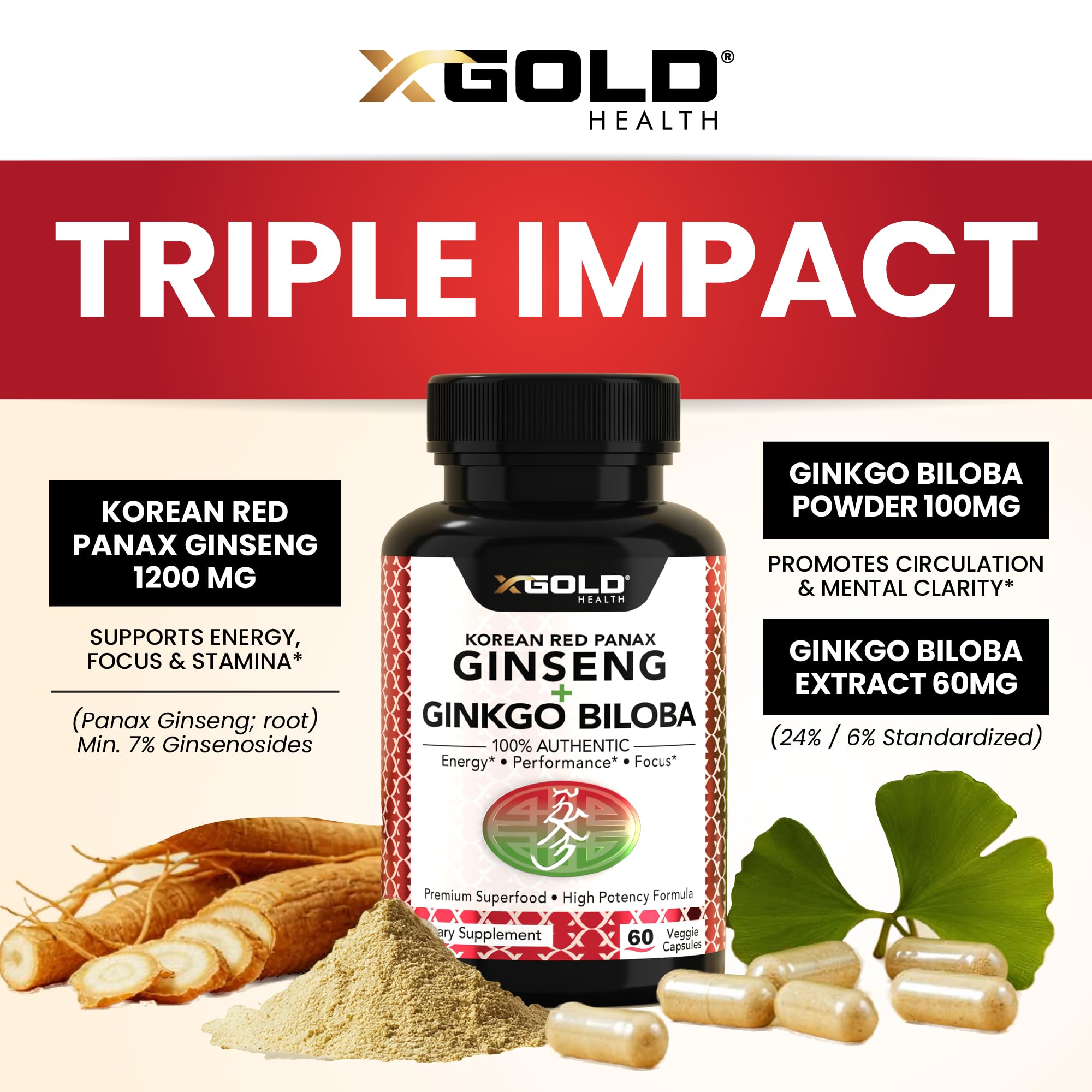 X Gold Health – extrait et poudre de Ginkgo biloba pour la clarté.