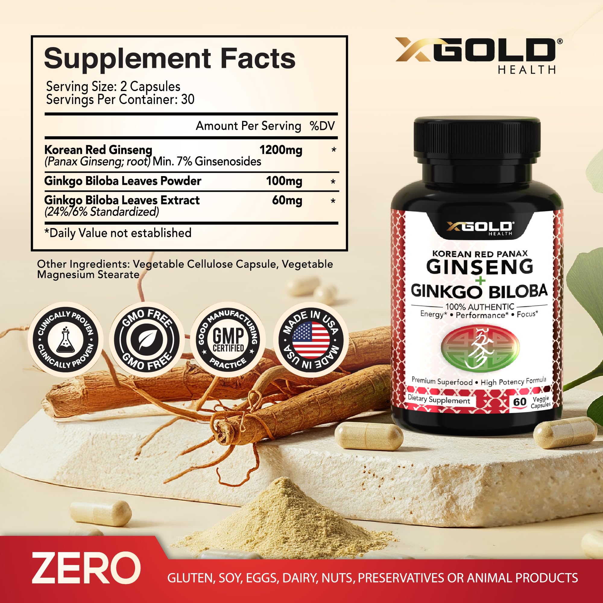 X Gold Health – ginseng Panax rouge coréen pour le soutien mental.