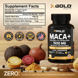 X Gold Health Maca Capsules 1500mg – emballage pratique pour routine quotidienne équilibrée.