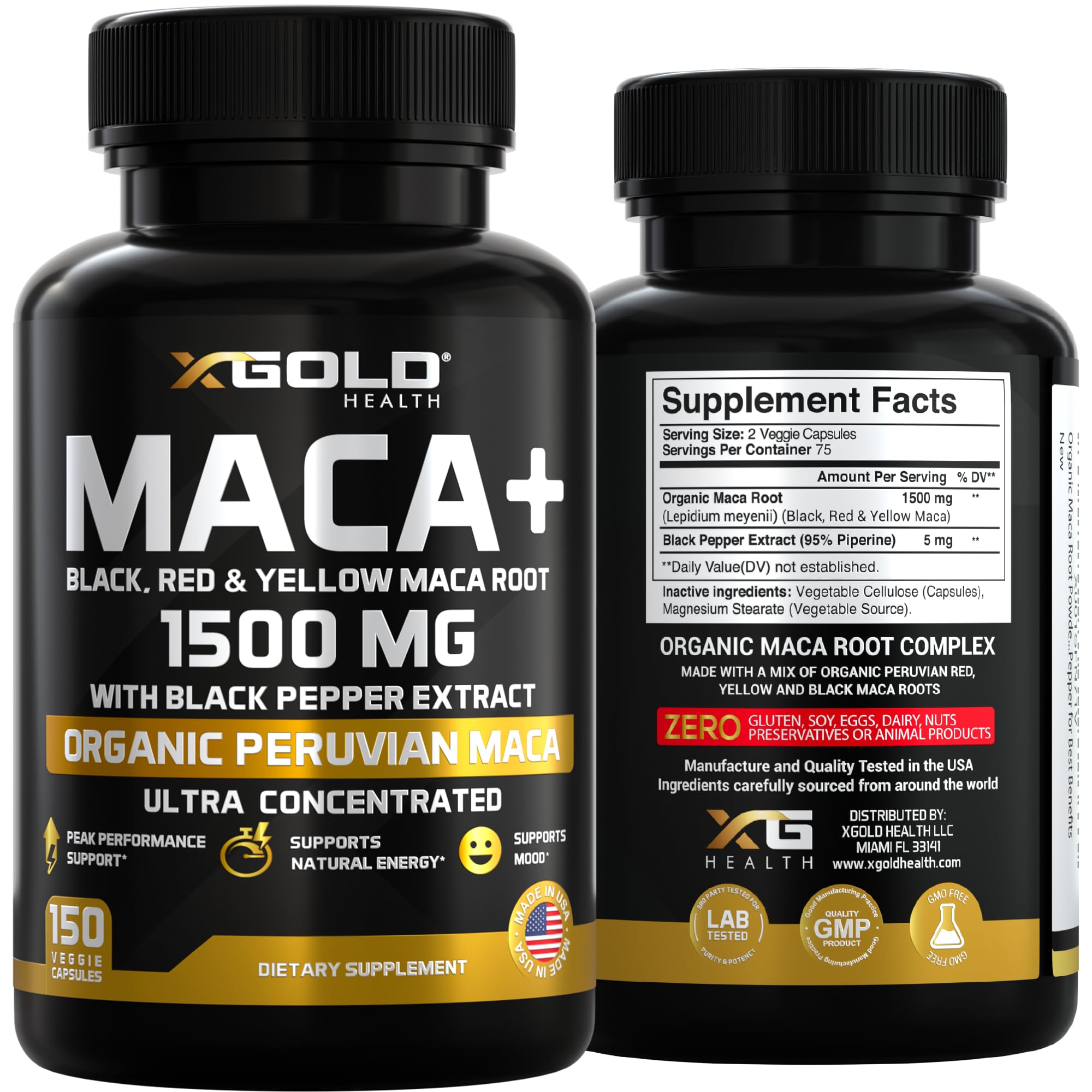 X Gold Health Maca Capsules 1500mg – énergie et endurance pour le quotidien actif.