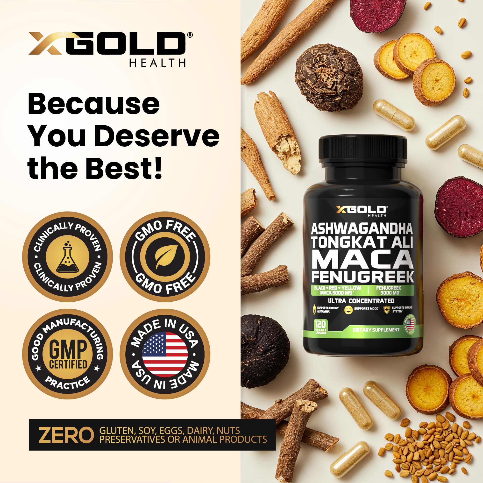 X Gold Health Maca Jaune 5000mg extrait en capsules pour concentration