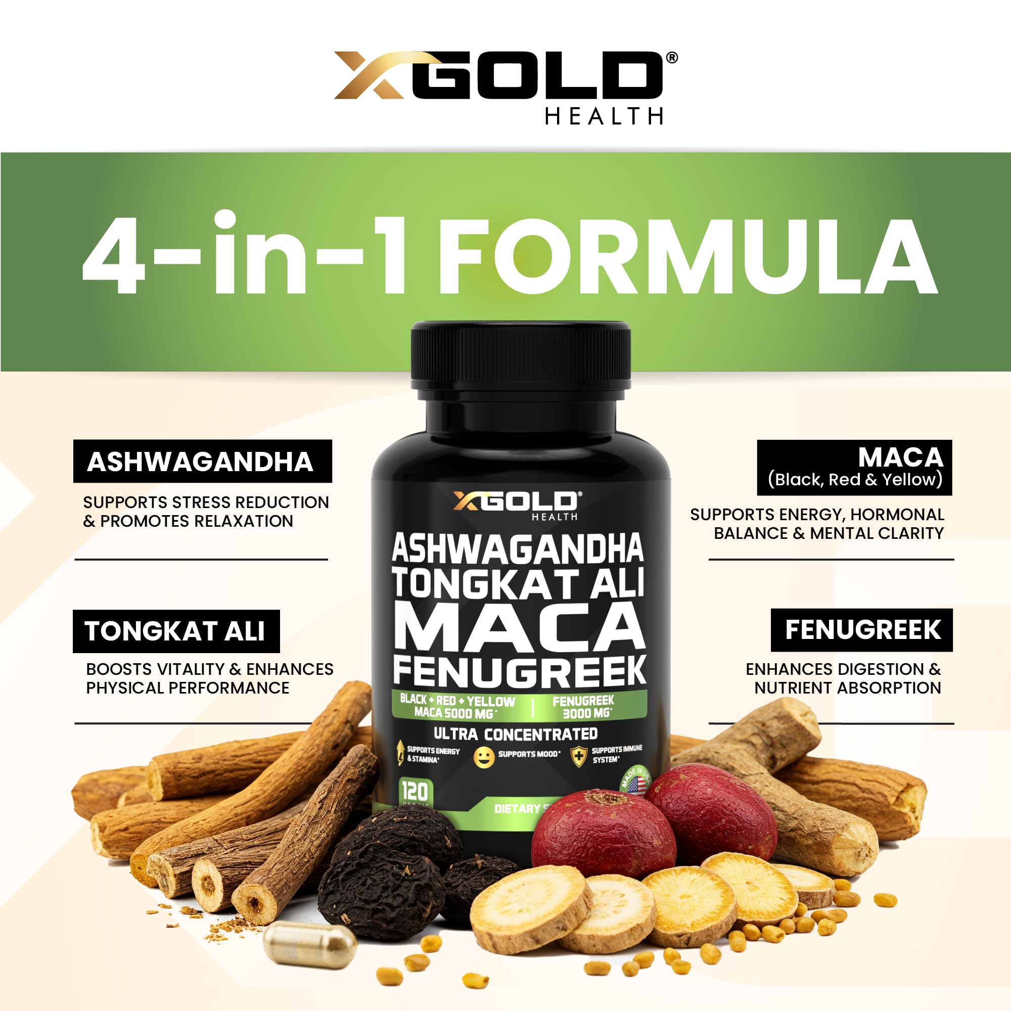 X Gold Health Maca Noir 5000mg extrait en capsules pour énergie durable