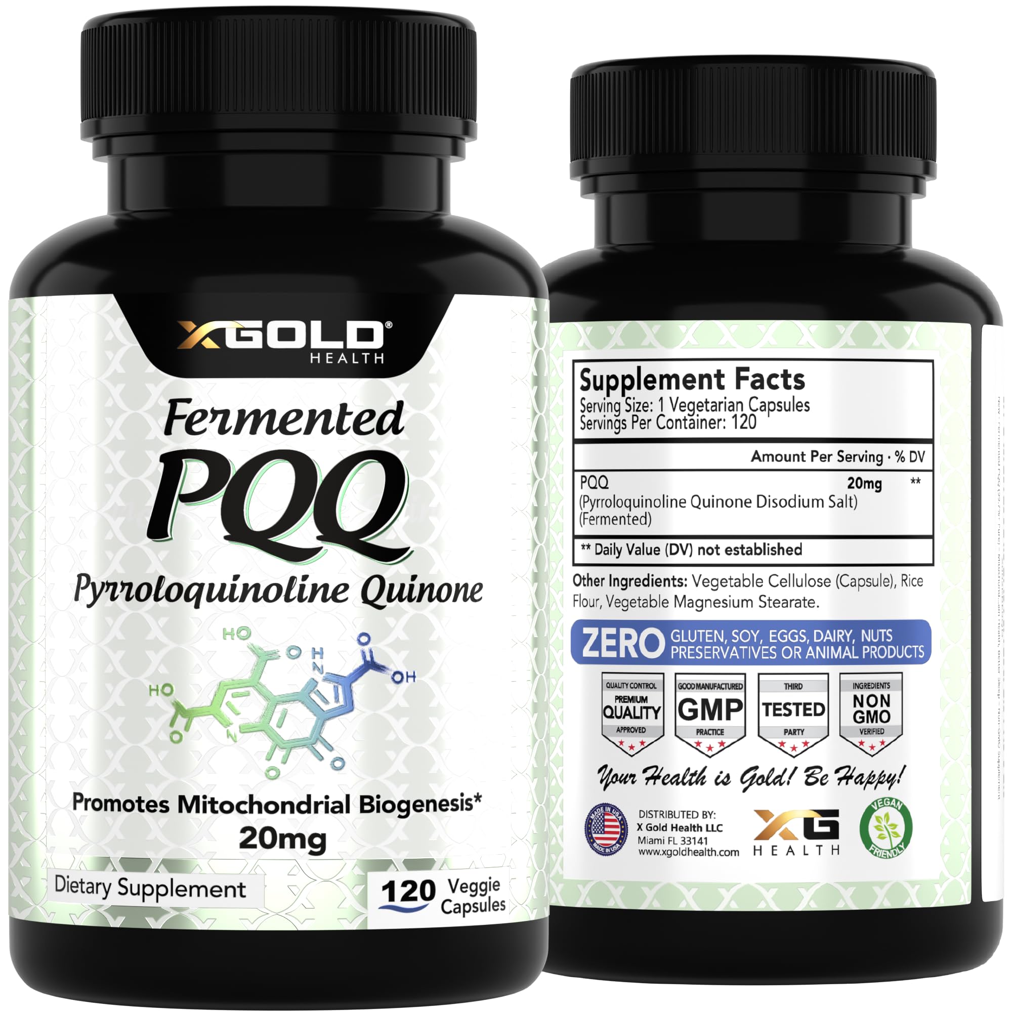 X Gold Health PQQ fabriqué aux États‑Unis selon les normes GMP.