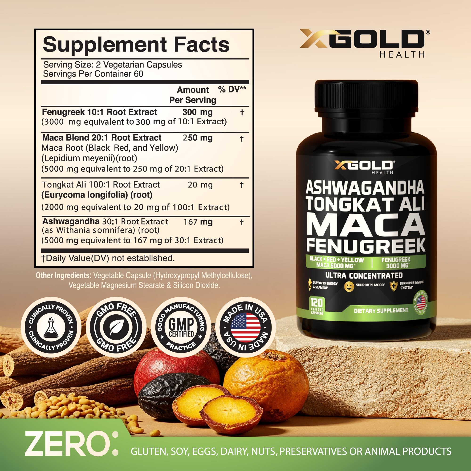 X Gold Health Tongkat Ali 1000mg en capsules pour endurance et vitalité