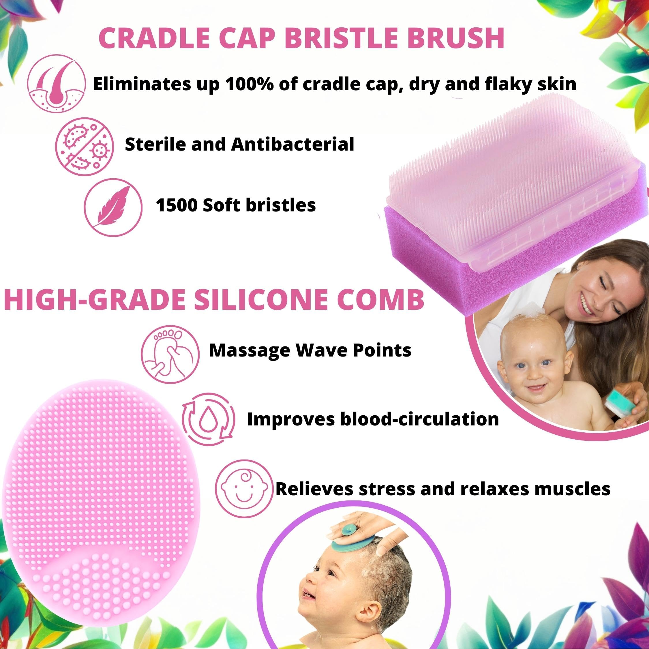 Xforto peigne silicone cradle cap flexible, déloge croûtes sans irritations