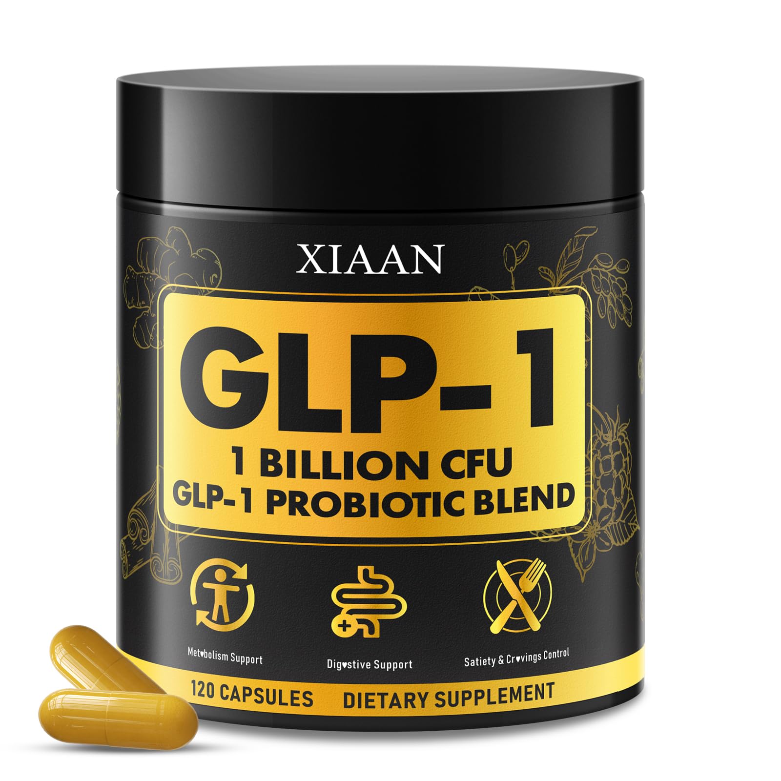 XIAAN GLP-1: capsule facile à avaler dans la bouteille, soutien métabolique potentiel.