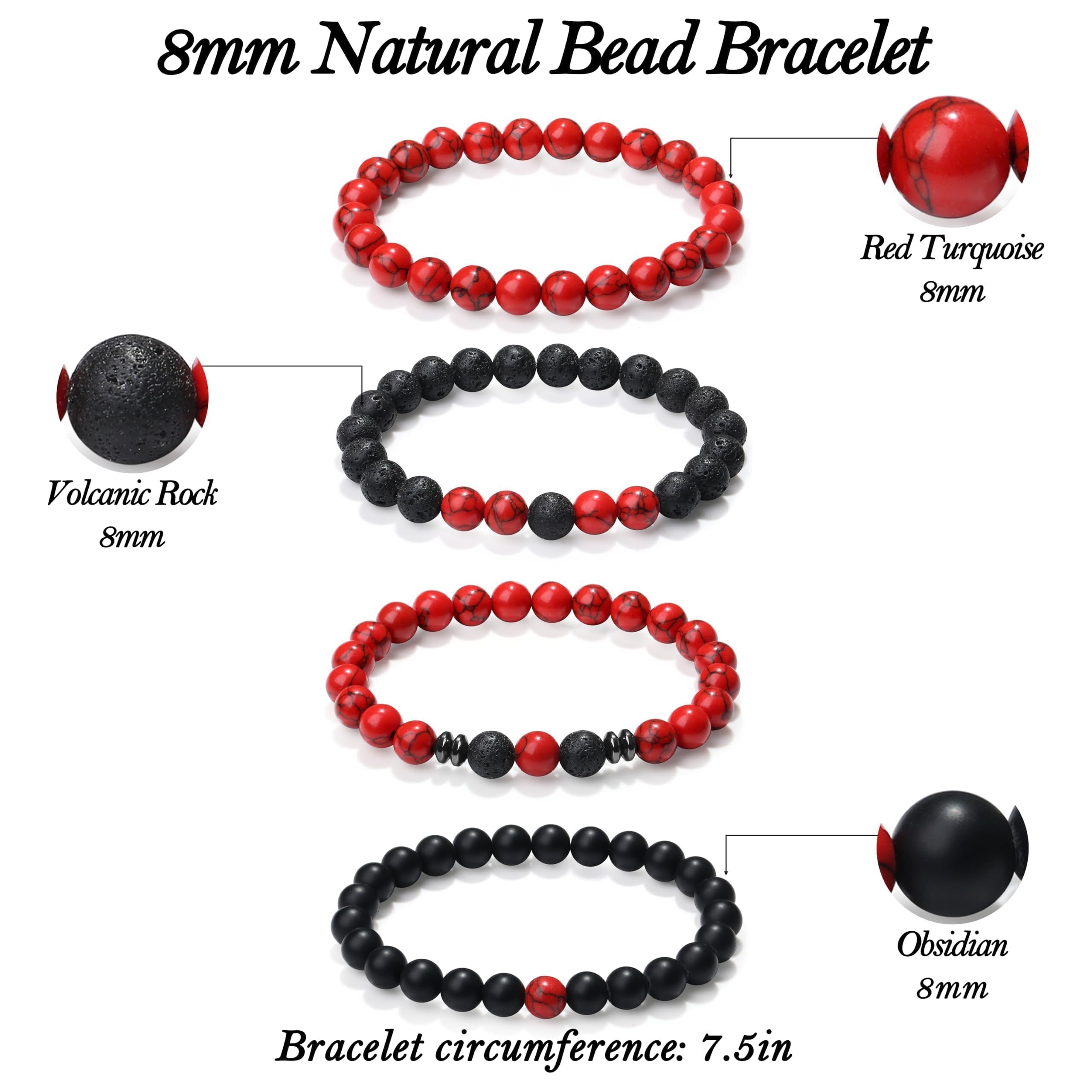 XIANNVXI bracelet pierre naturelle rouge-noir — parfait pour un look masculin