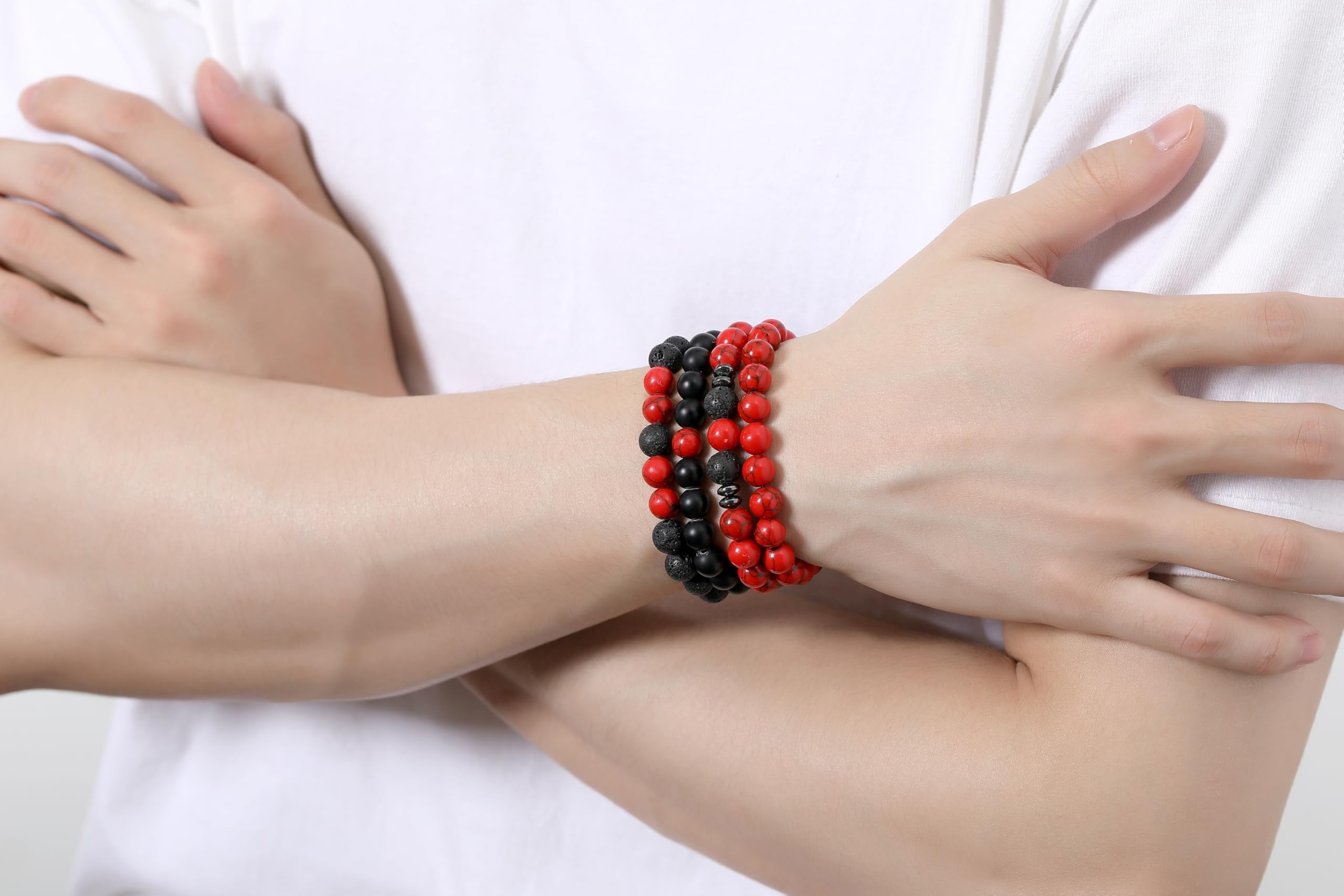 XIANNVXI bracelet pierres naturelles rouge et noir 8mm – toucher frais et léger