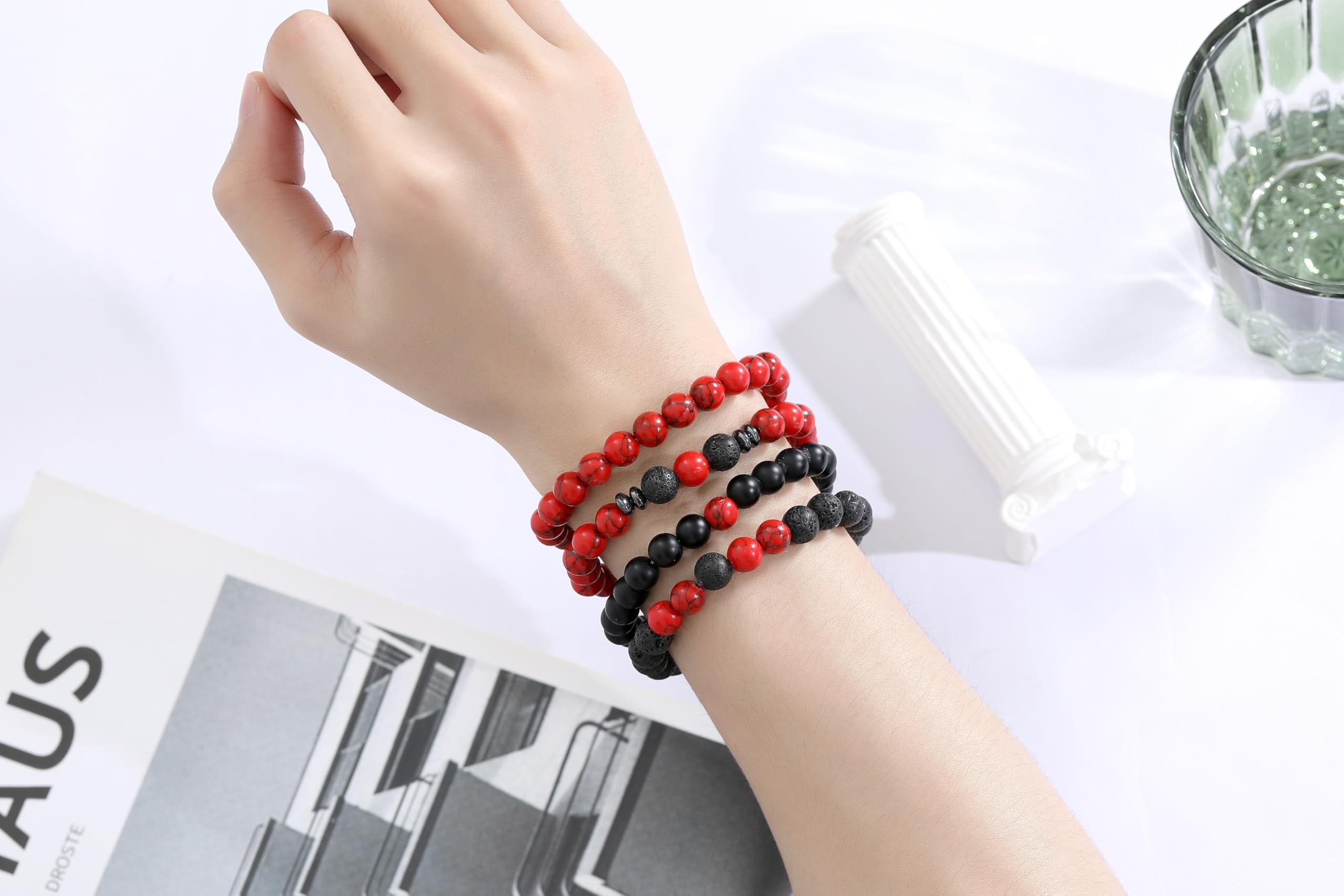 XIANNVXI bracelet rouge et noir 8mm – design durable et ajustable