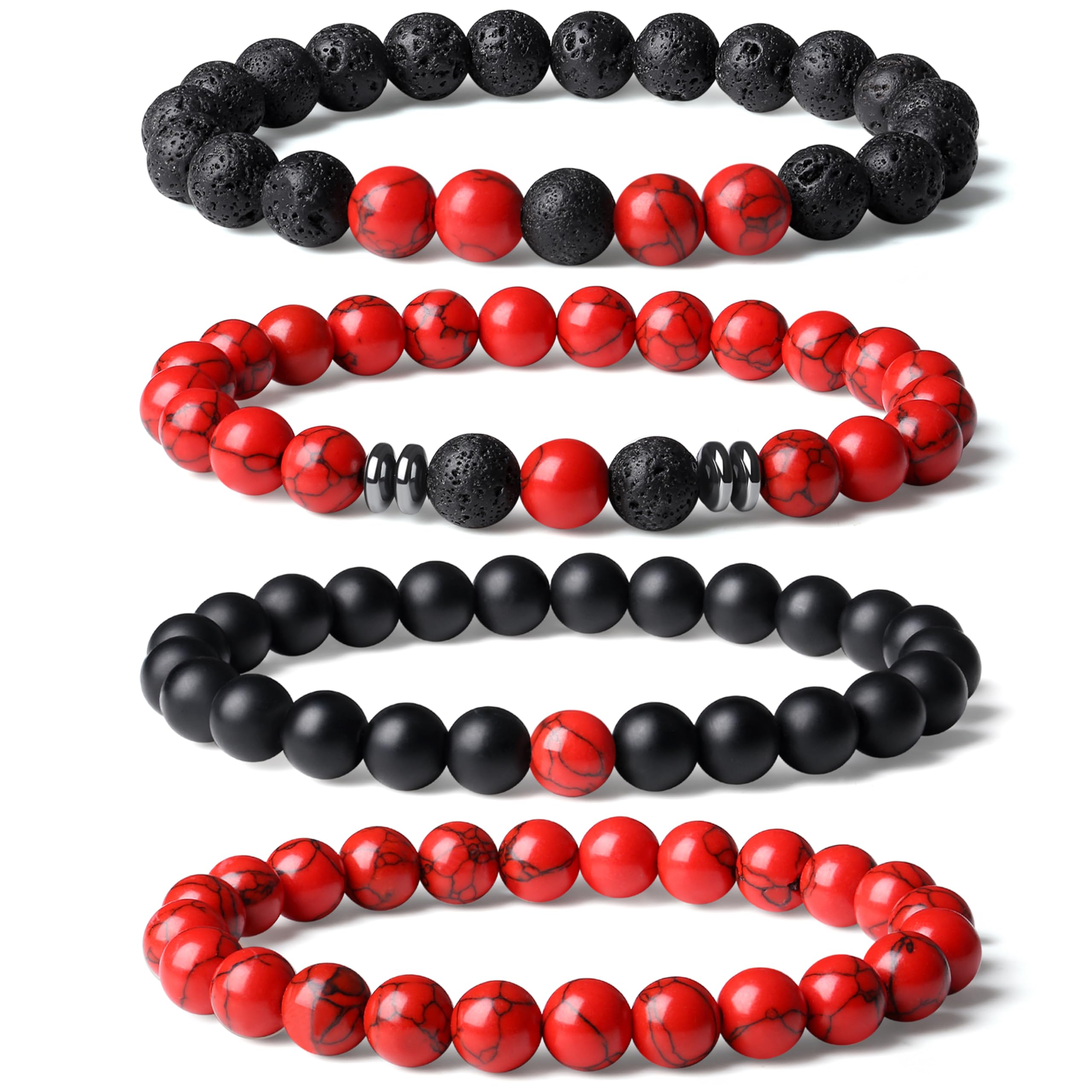 XIANNVXI ensemble de bracelets en pierres naturelles rouges et noires – style polyvalent