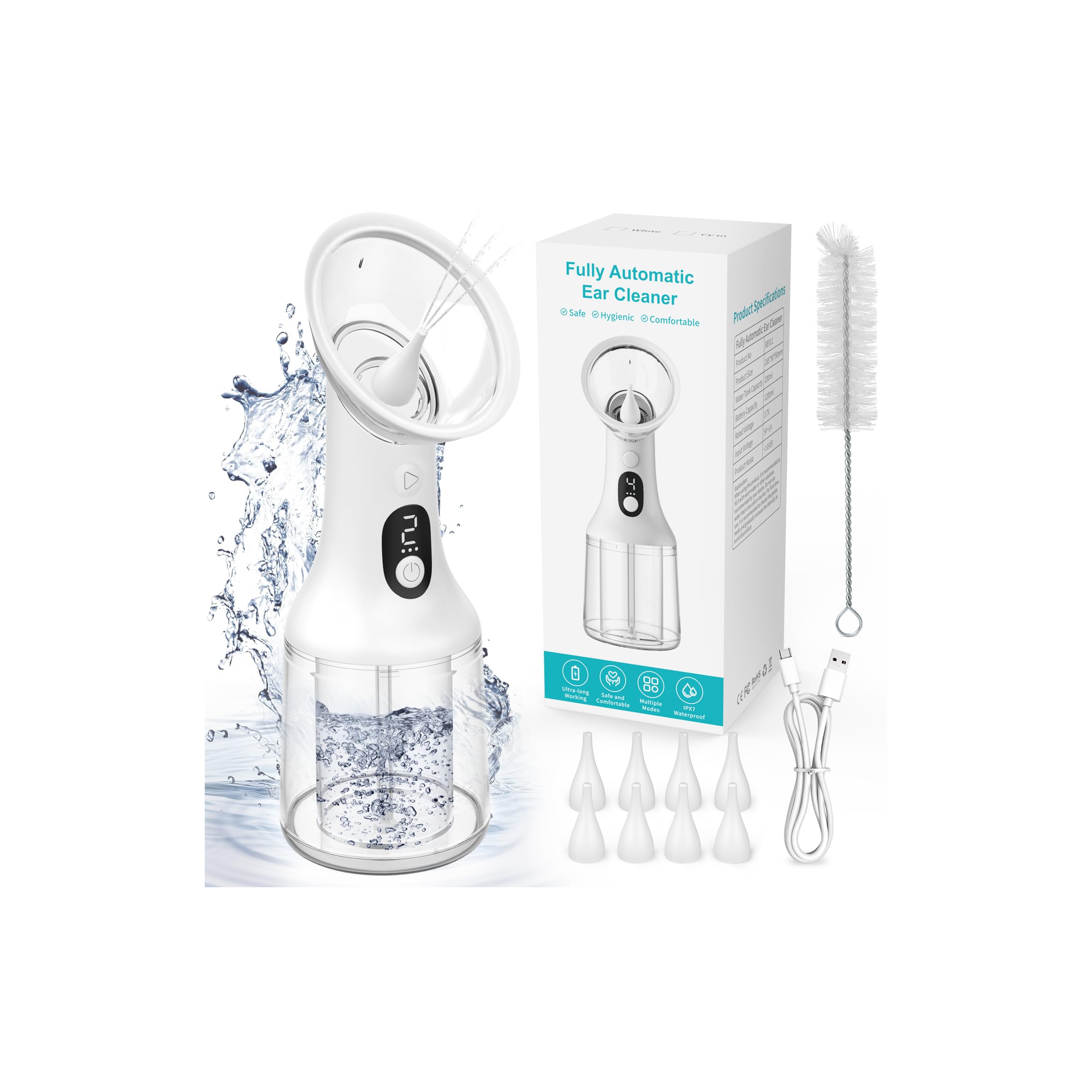 XIAOJINYU kit-nettoyage-oreilles réservoir 200 ml pour un nettoyage sans débordement