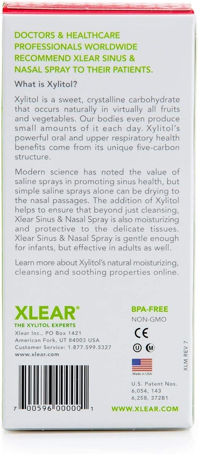 Xlear ingrédients xylitol et extrait pamplemousse : formulation équilibrée pour le confort nasal.