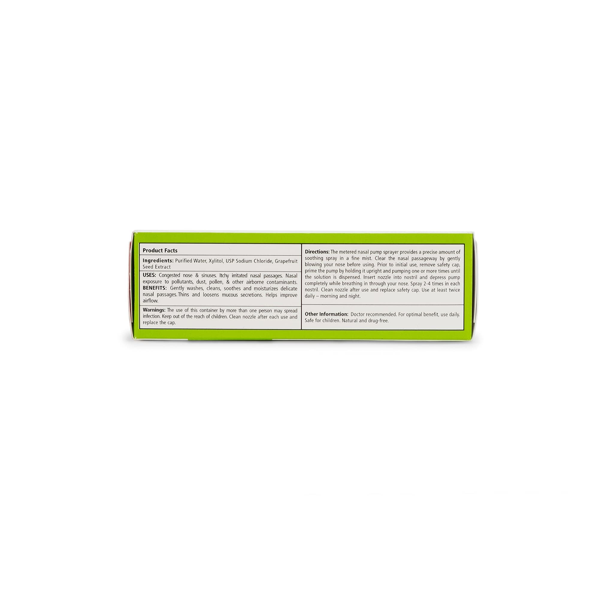 Solution saline Xlear au xylitol, aide potentielle à purifier les voies nasales.