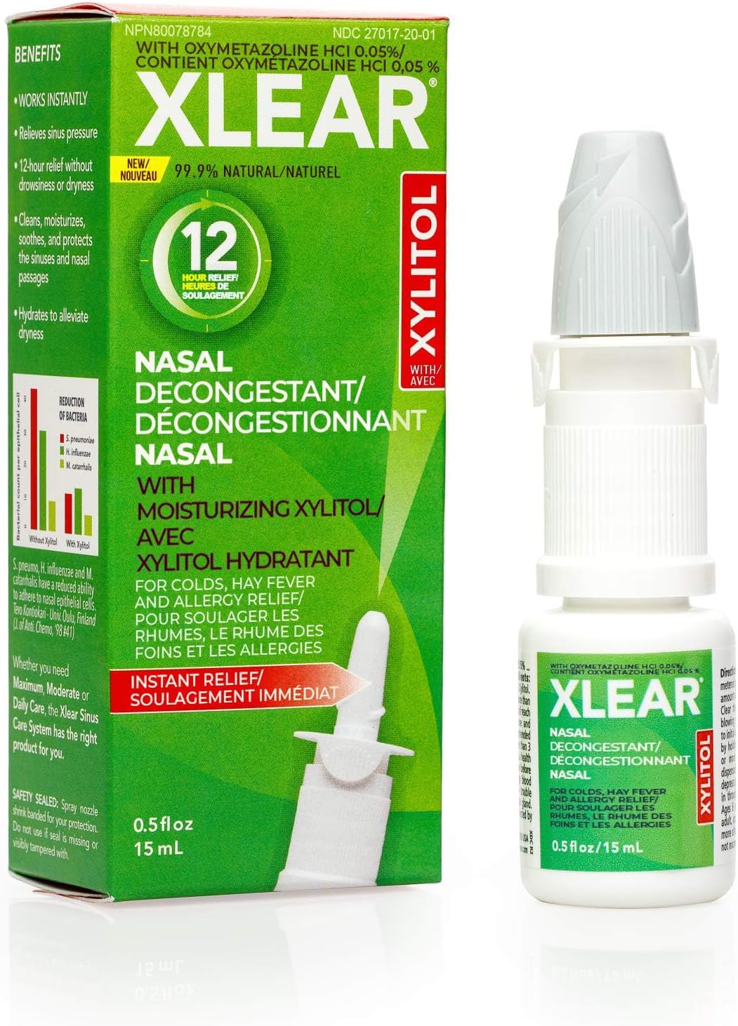 Xlear spray nasal 12 heures avec pompe pour soulagement rapide de la congestion