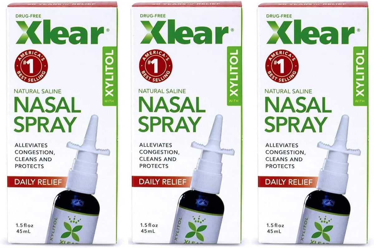 Xlear spray nasal naturel xyliol, bouteille prête à l'emploi pour hydrater et dégager les voies nasales.