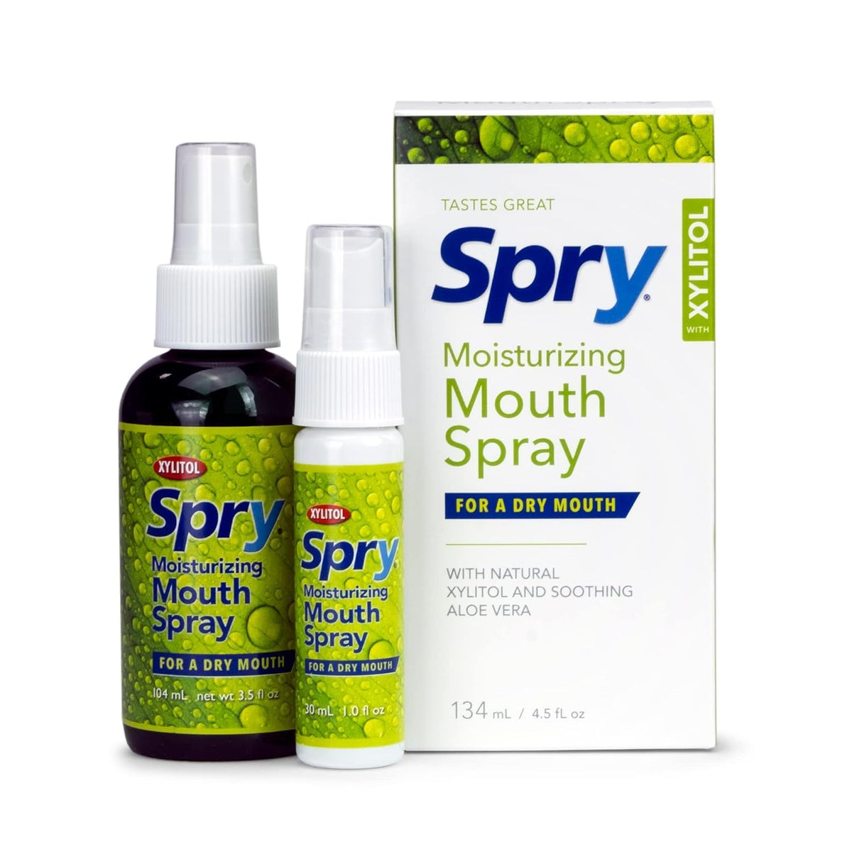 Xlear Spry: bouteille spray buccal hydratante pour bouche sèche.