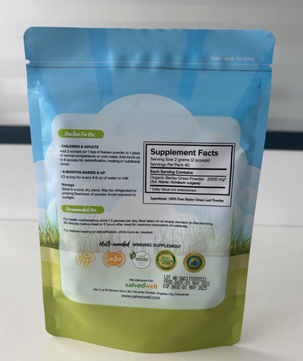 Salveo poudre d'orge verte, origine biologique australienne