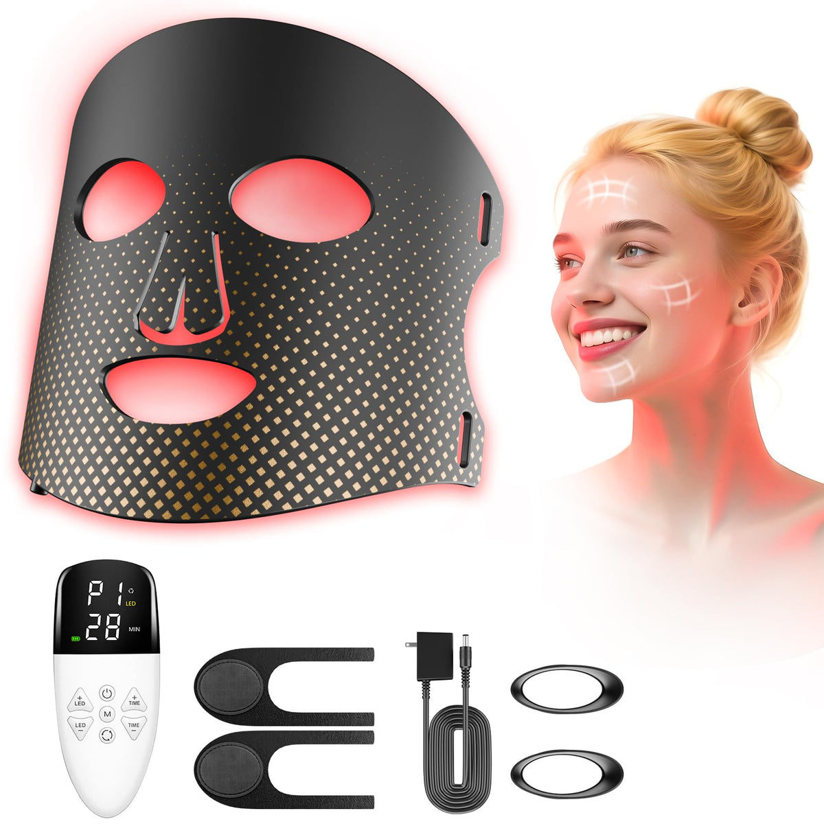 XMZXMZ masque lumière rouge visage 850 nm et 660 nm pour peau plus lumineuse