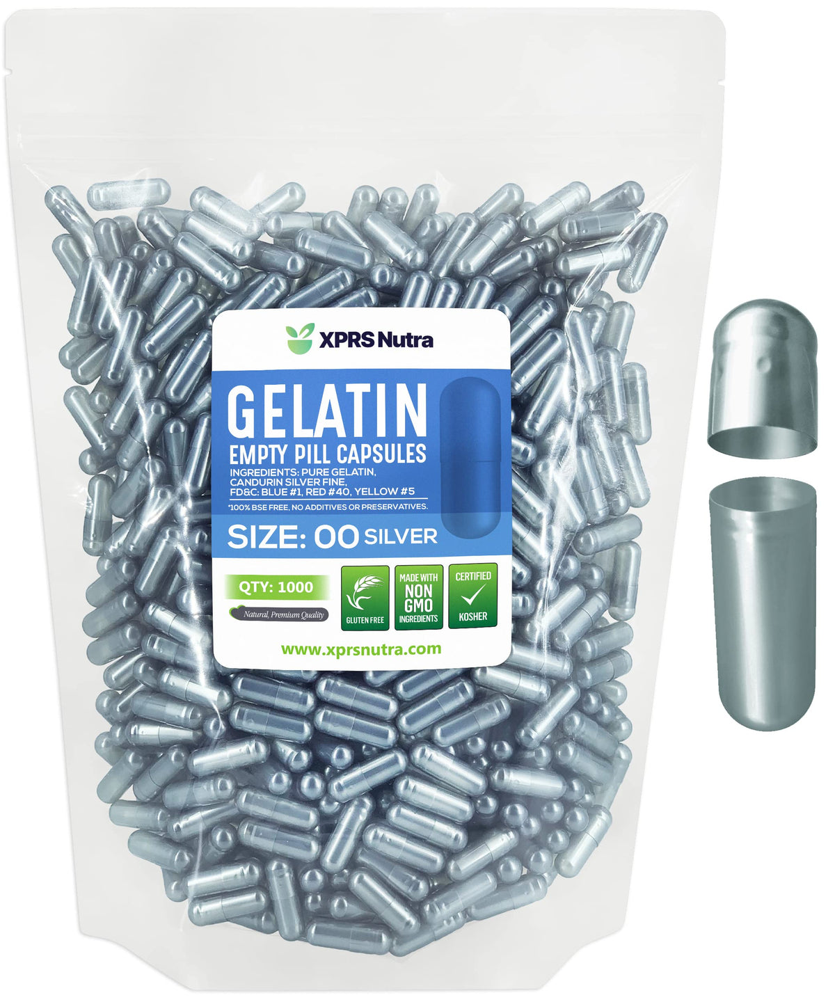 Capsules 00 vides XPRS Nutra transparentes pour remplissage précis.