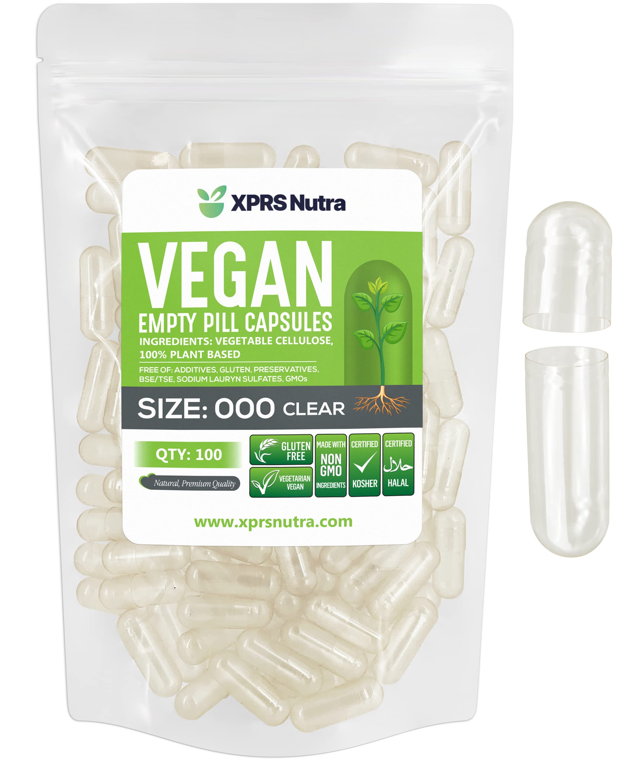 Capsules XPRS Nutra 000 vidées et translucides, facilitent le remplissage précis.