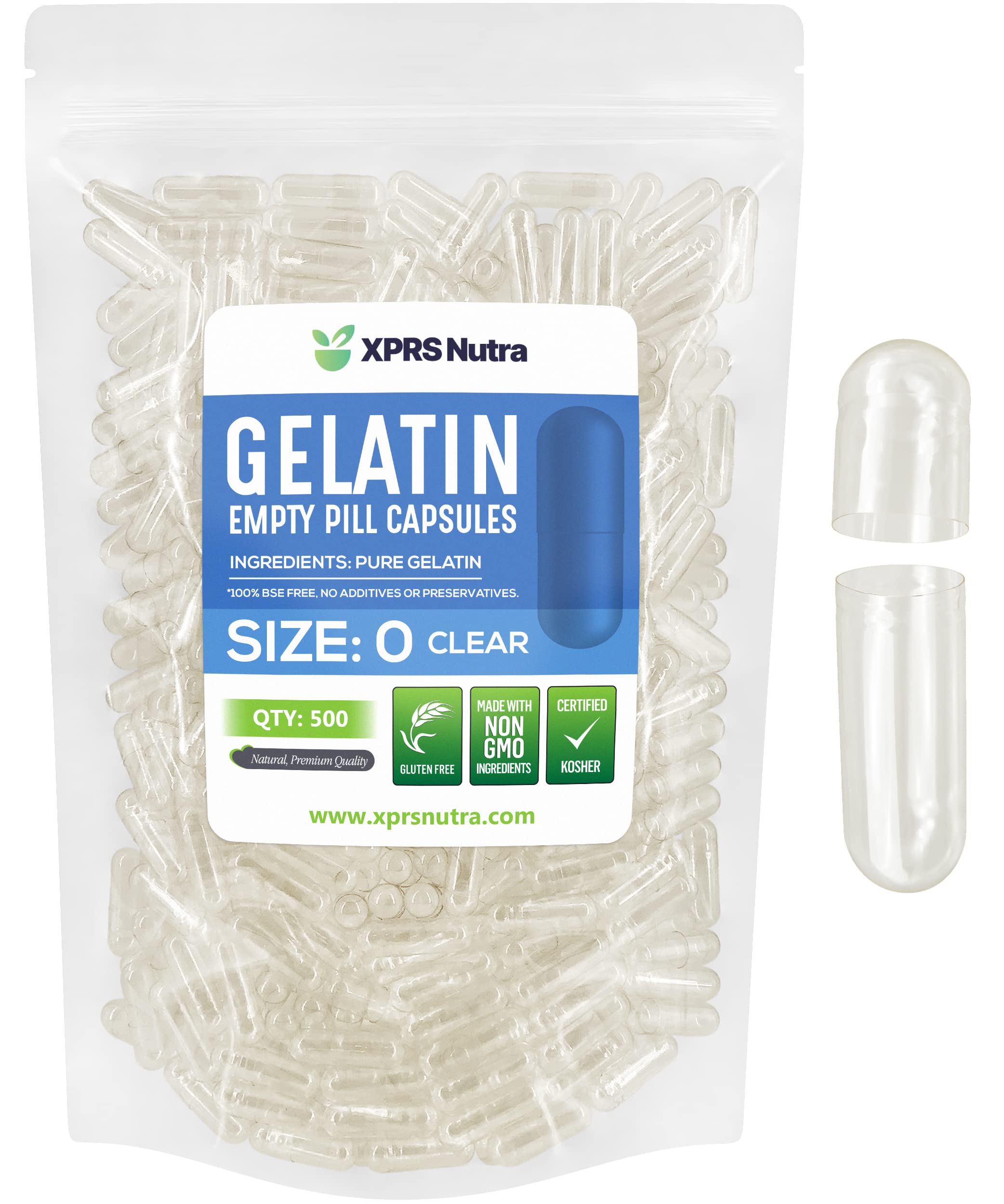 XPRS Nutra capsules gélatine vide taille 0, clair, faciles à remplir avec précision.