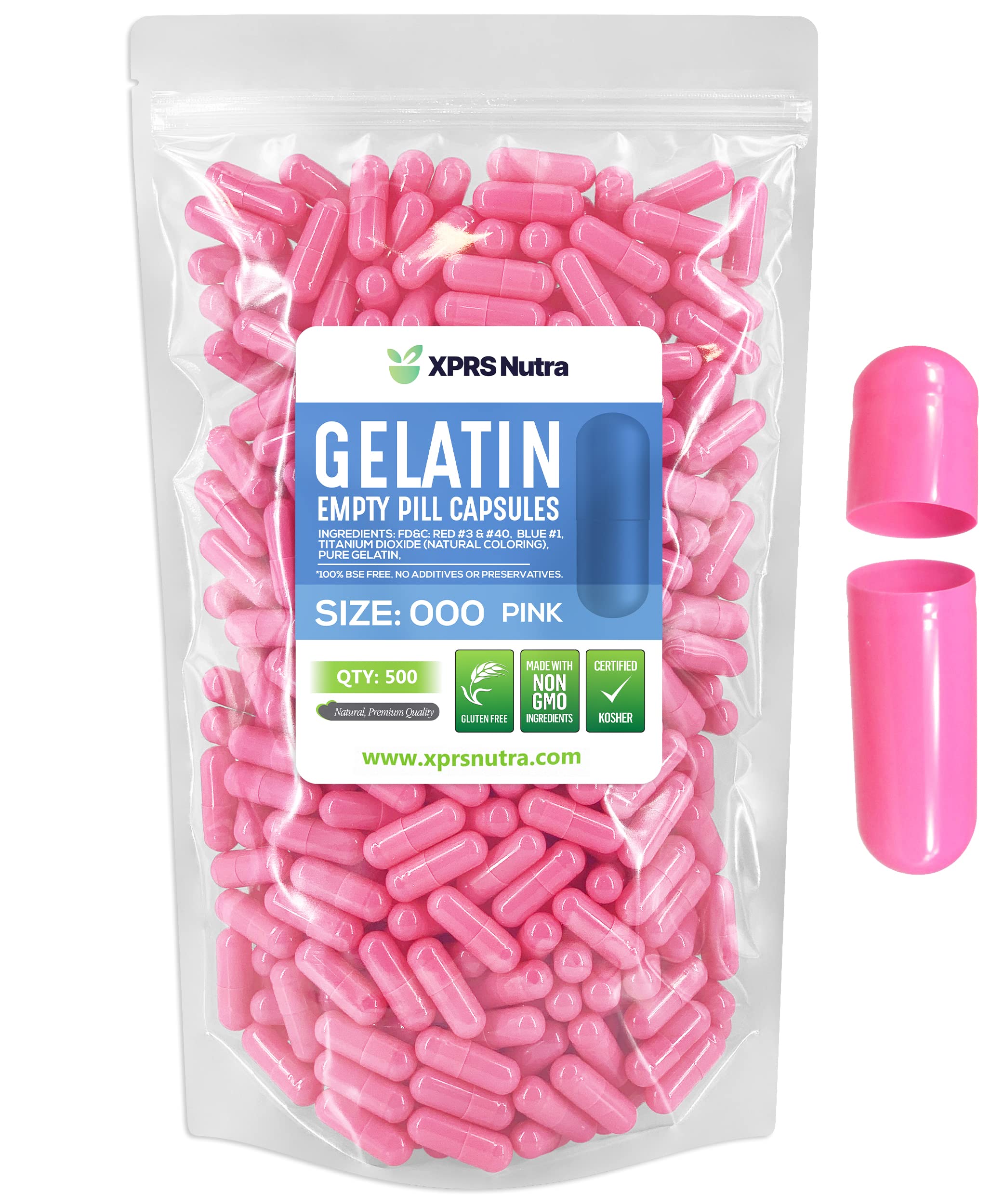 XPRS Nutra capsules vides taille 000 rose, remplissage facilité.