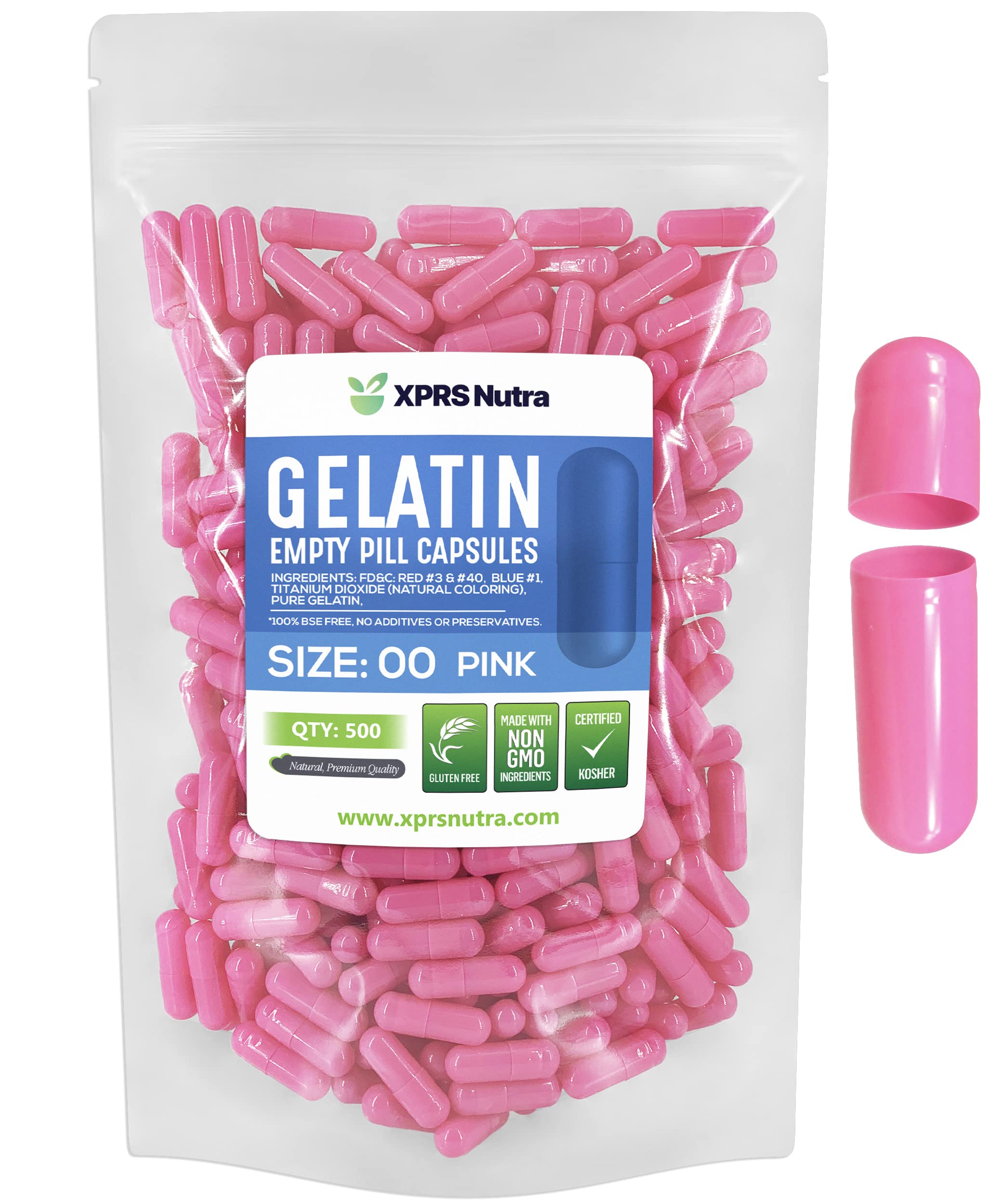 XPRS Nutra capsules vides taille 00 rose transparentes facilitant le remplissage précis.