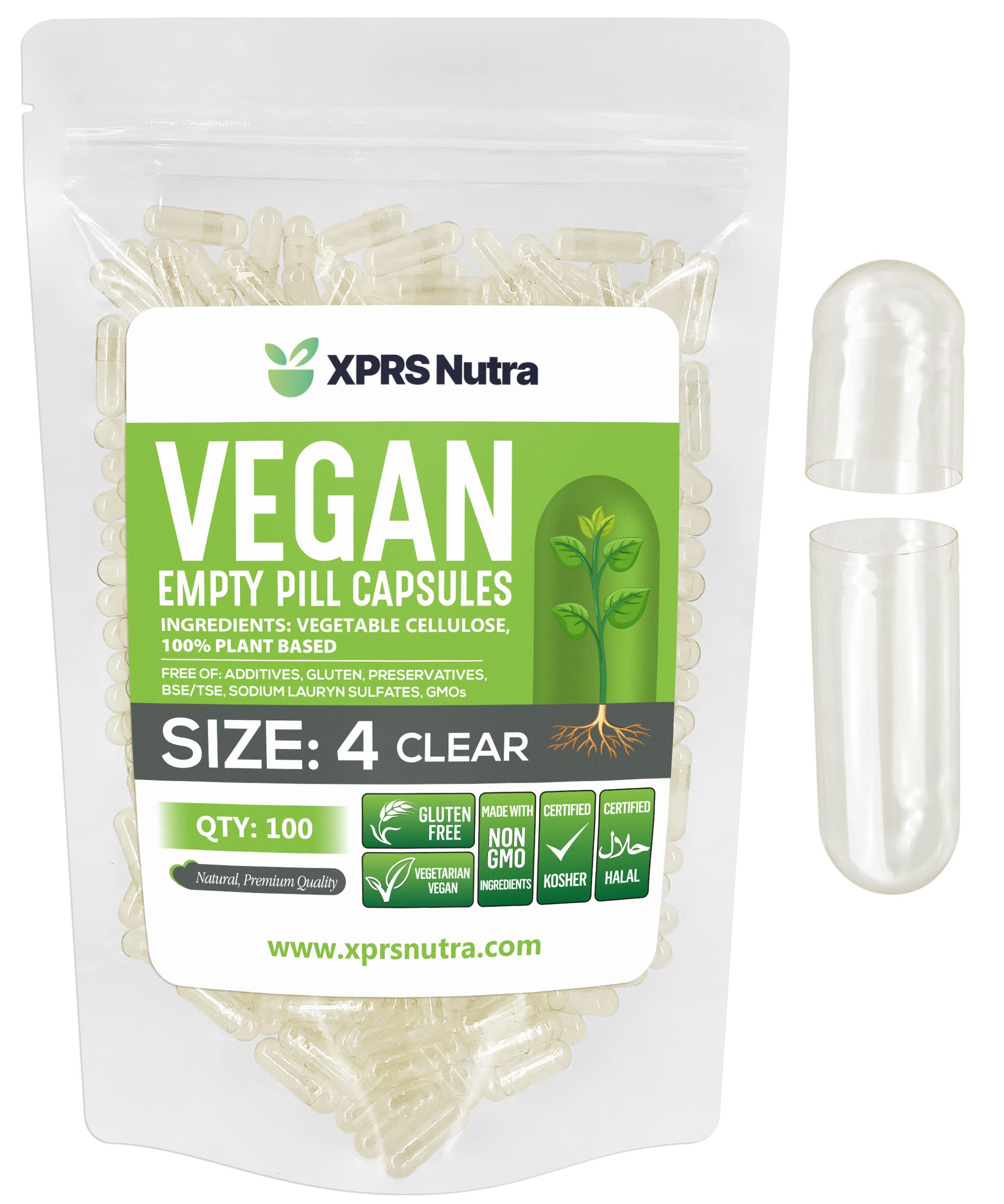 XPRS Nutra capsules vides taille 4 claires, idéal pour un remplissage précis.