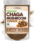 XPRS Nutra Chaga en poudre dans une bouteille ouverte, idéal pour infusion rapide.