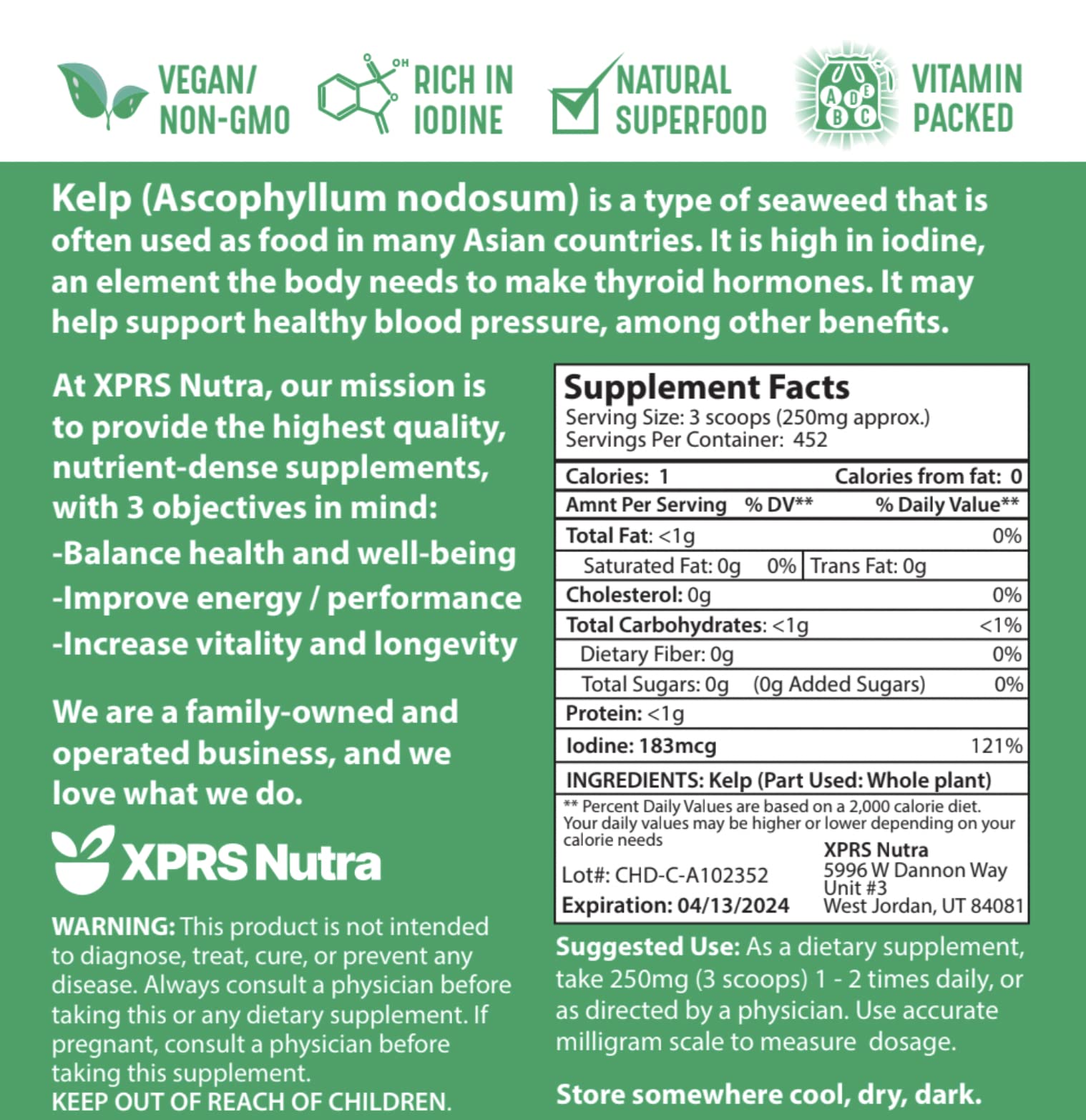 XPRS Nutra Poudre d’algue brune pour compléter un régime équilibré et riche en fibres.