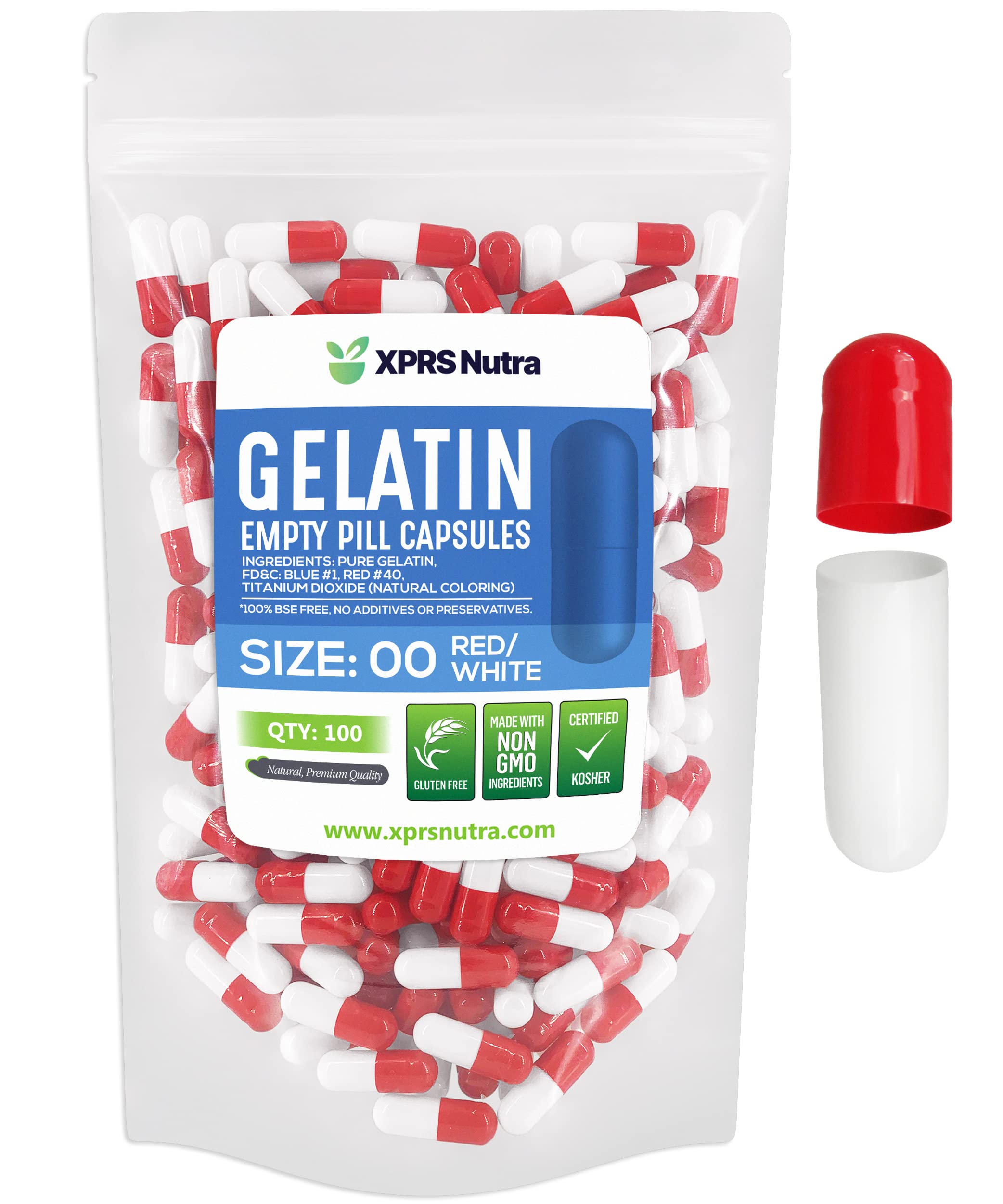Gelules vides XPRS Nutra taille 00, lot de 100, parfaites pour les préparations maison.