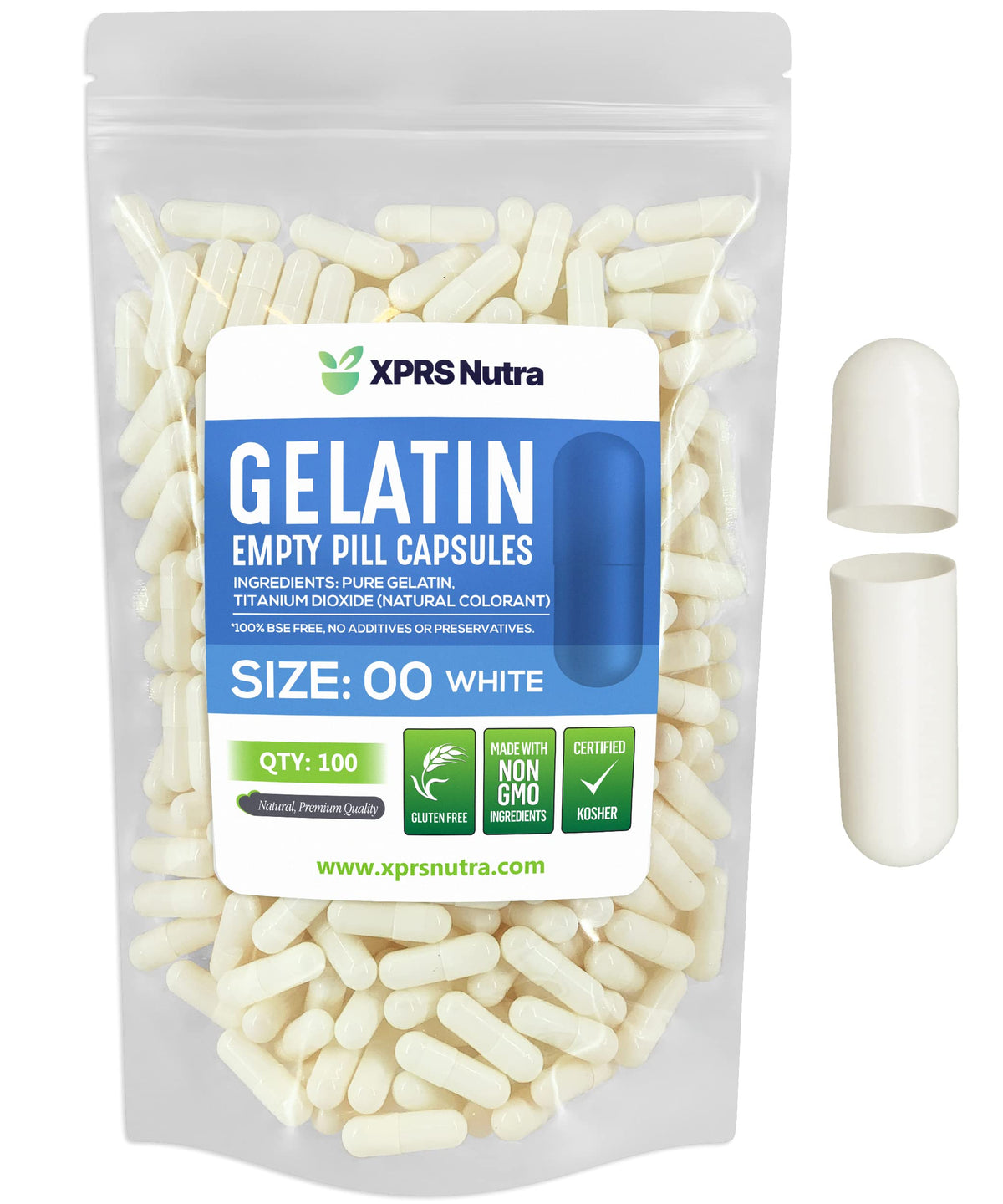 Gelules vide XPRS Nutra taille 00 faciles à remplir et doser.