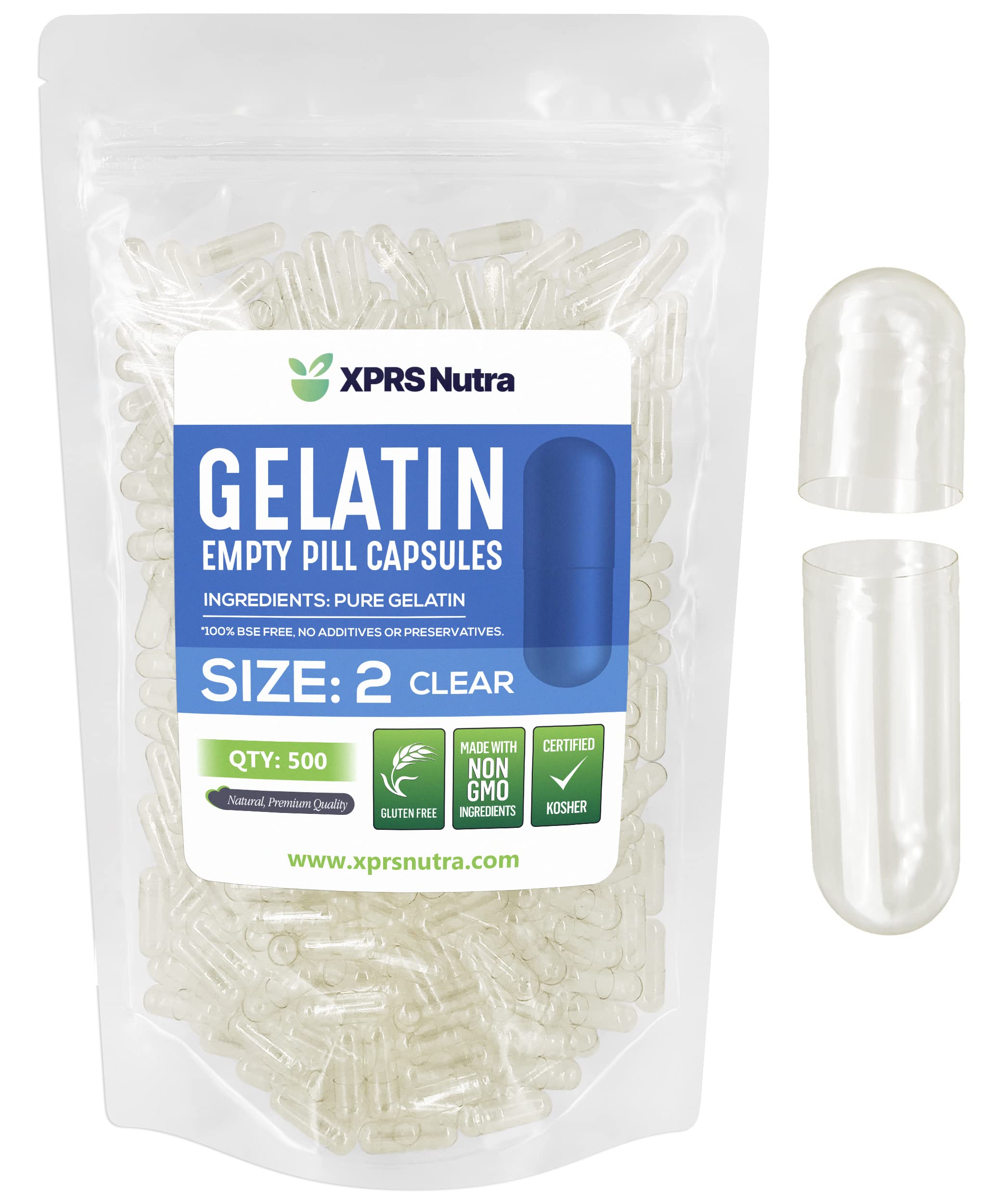 Capsules vides XPRS Nutra transparentes taille 2 pour remplissage précis.