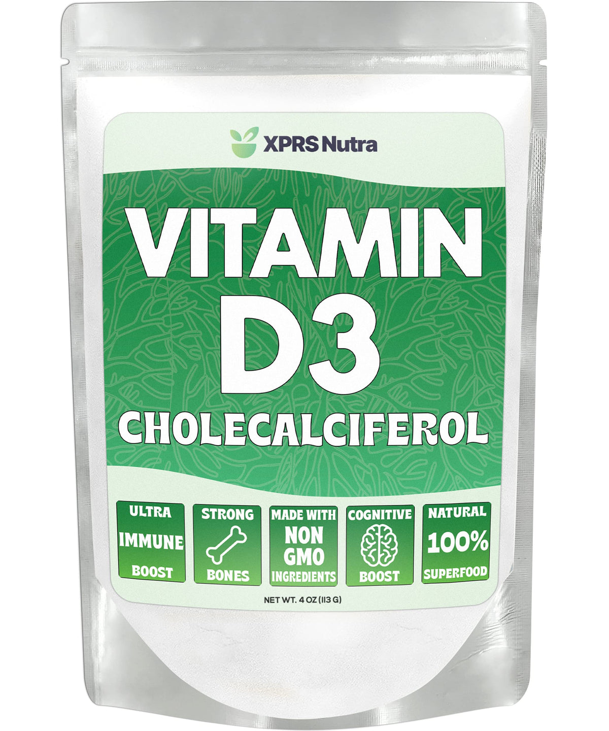 XPRS Nutra Vitamine D3 Poudre sans goût, emballage pratique pour le quotidien