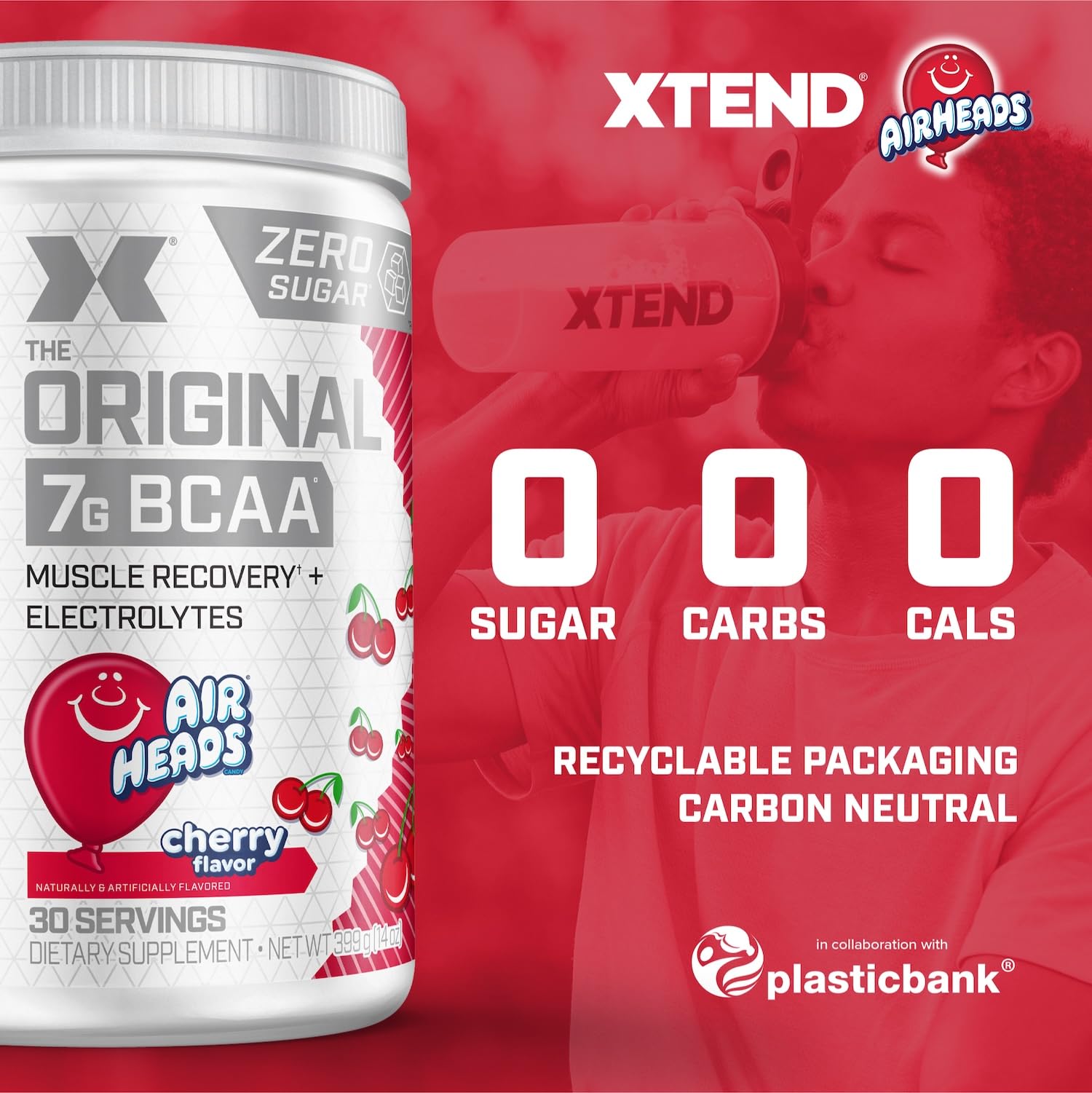 Xtend Saveur AirHeads Candy visuel, poudre sans sucre adaptée à l'activité sportive.