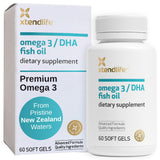 Xtendlife Omega3 – Bouteille bleue, soutien potentiel pour le cœur et le cerveau.