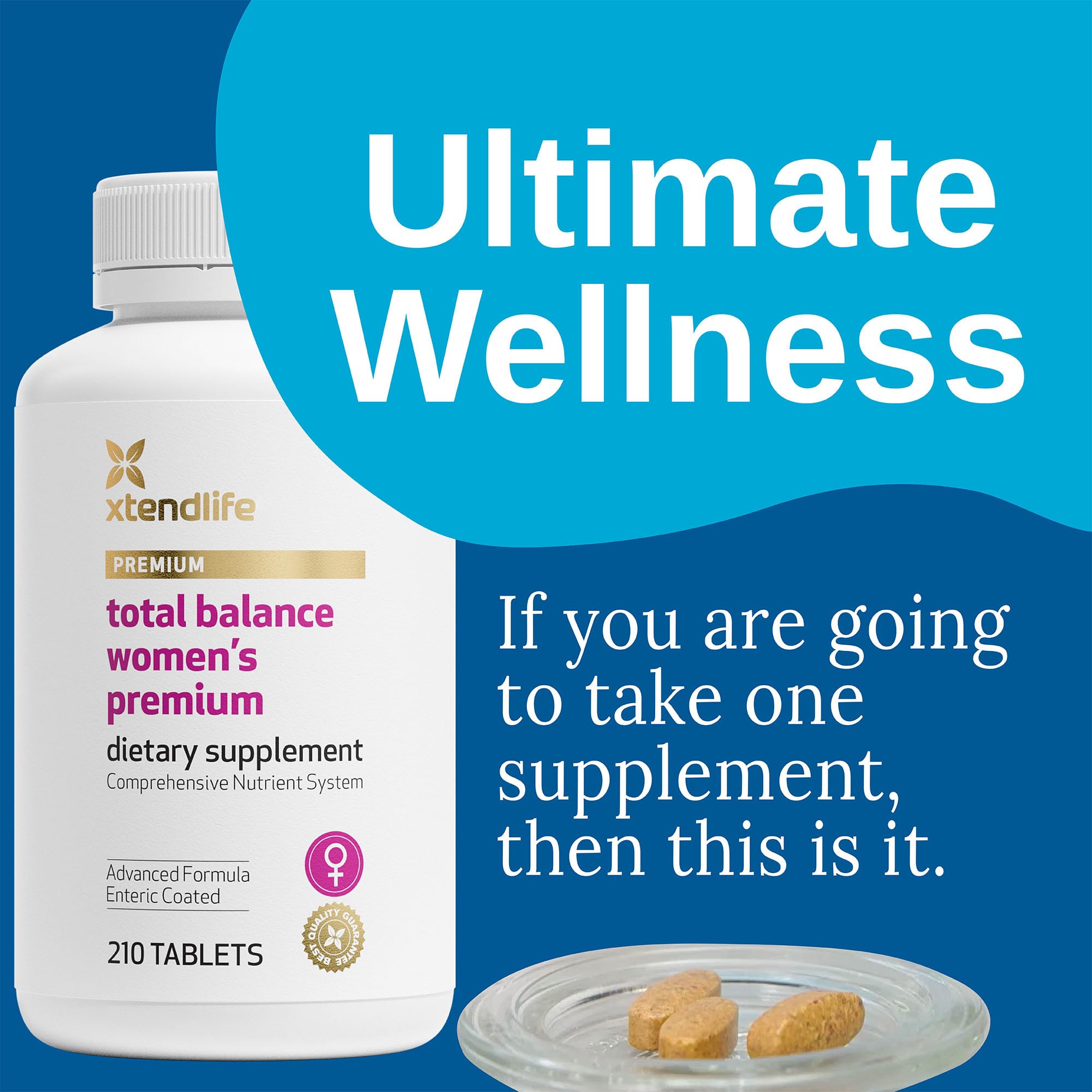 Xtendlife Total Balance: vue avant de la bouteille, formule féminine adaptée pour un quotidien actif.