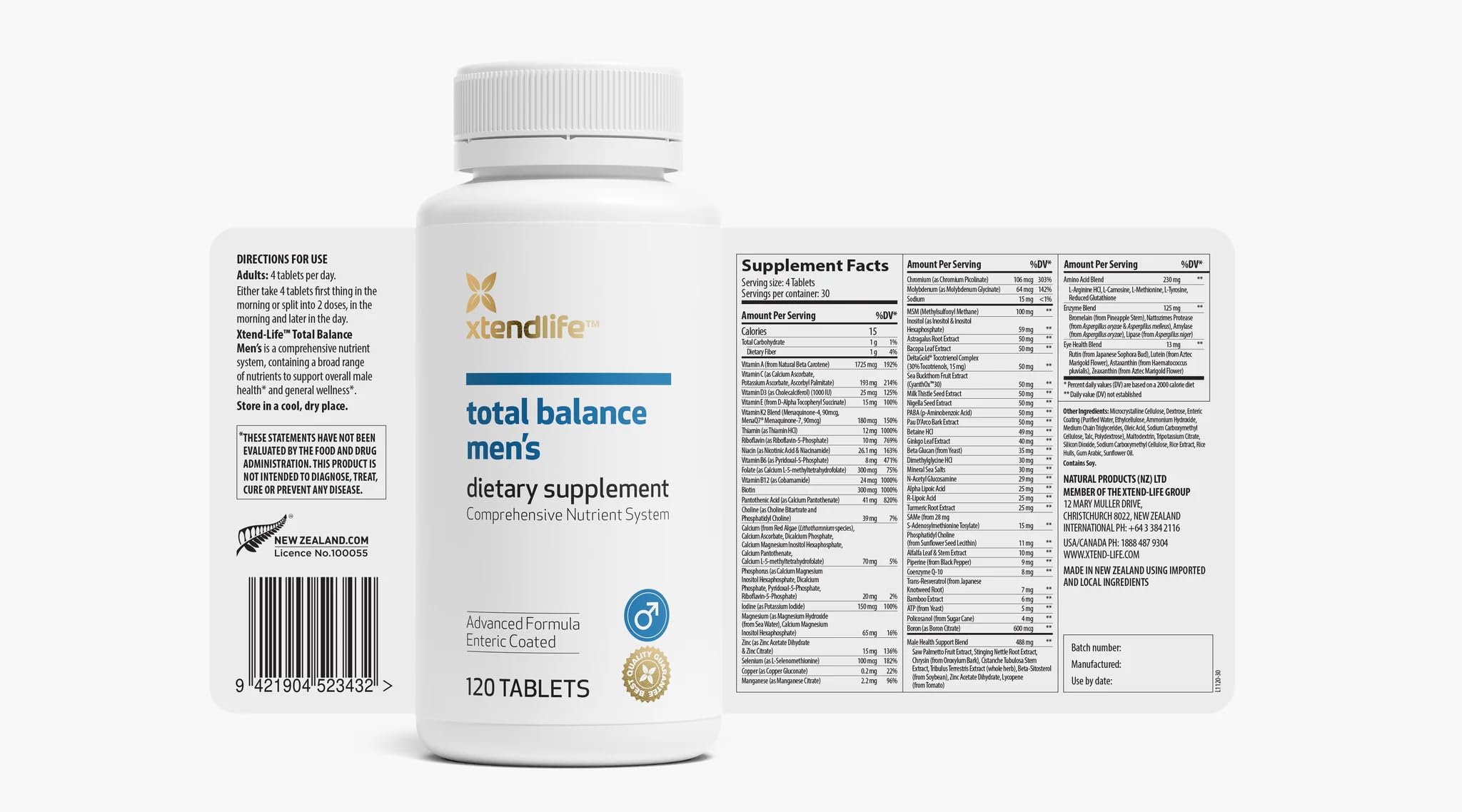 Xtendlife Total Balance: composition des nutriments clés pour la santé masculine.