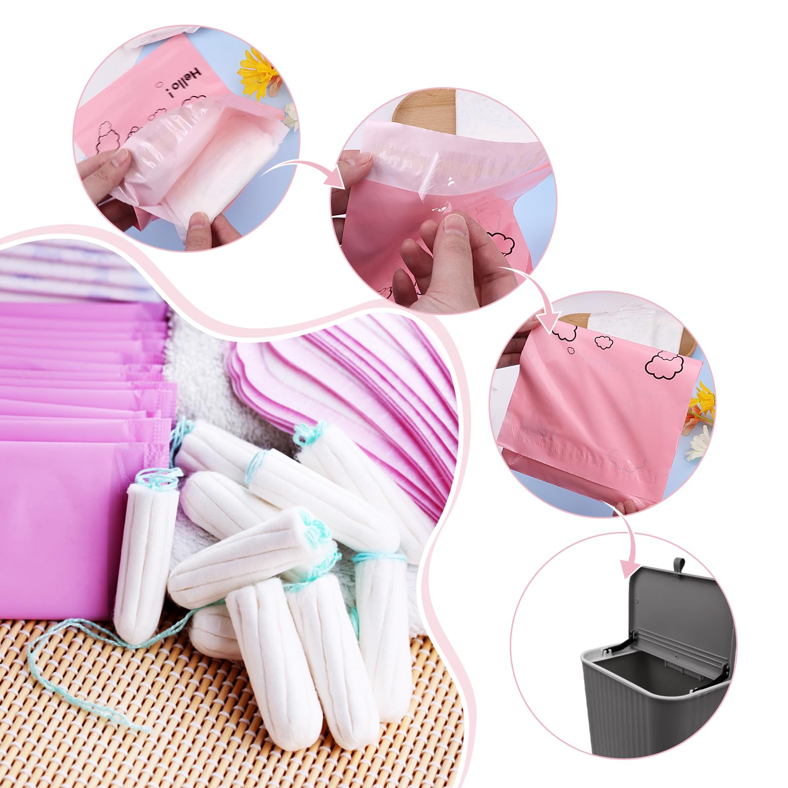 Détail de la fermeture adhésive des sacs Xuezoioy rose opaque.