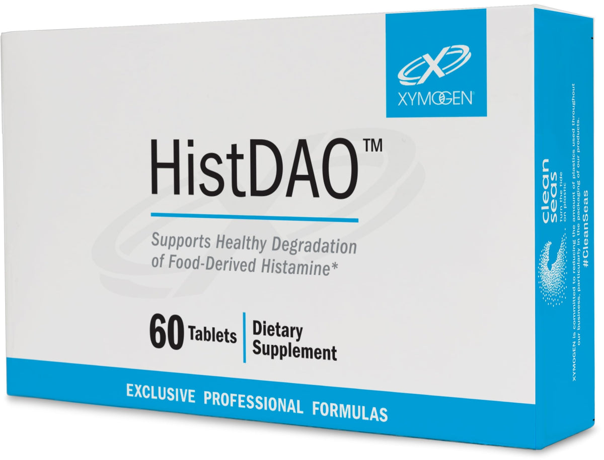 XYMOGEN HistDAO, bouteille de comprimés pour le soutien digestif quotidien.