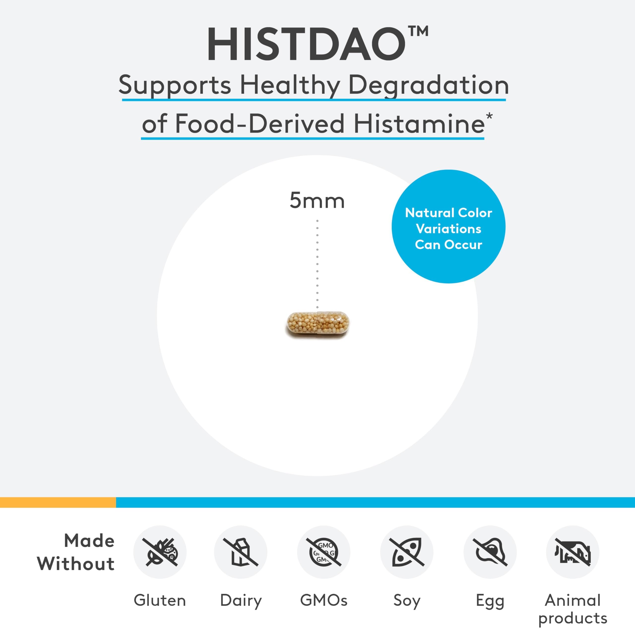 Étiquette HistDAO et emballage, informations claires sur le dosage et les exclusions d allergènes.