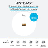 Étiquette HistDAO et emballage, informations claires sur le dosage et les exclusions d allergènes.