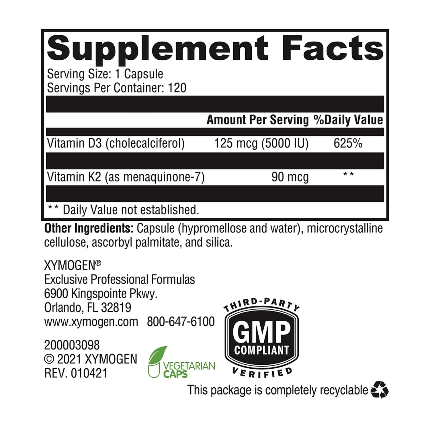 XYMOGEN K2-D3 5000 — Capules dans pot, absorption potentiellement efficace.