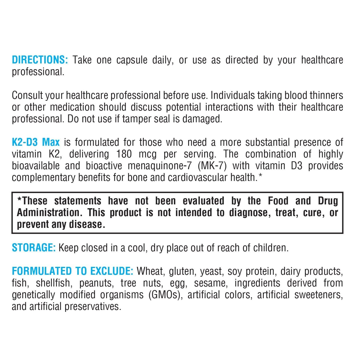 XYMOGEN K2-D3: ingrédients sans gluten et sans allergènes.