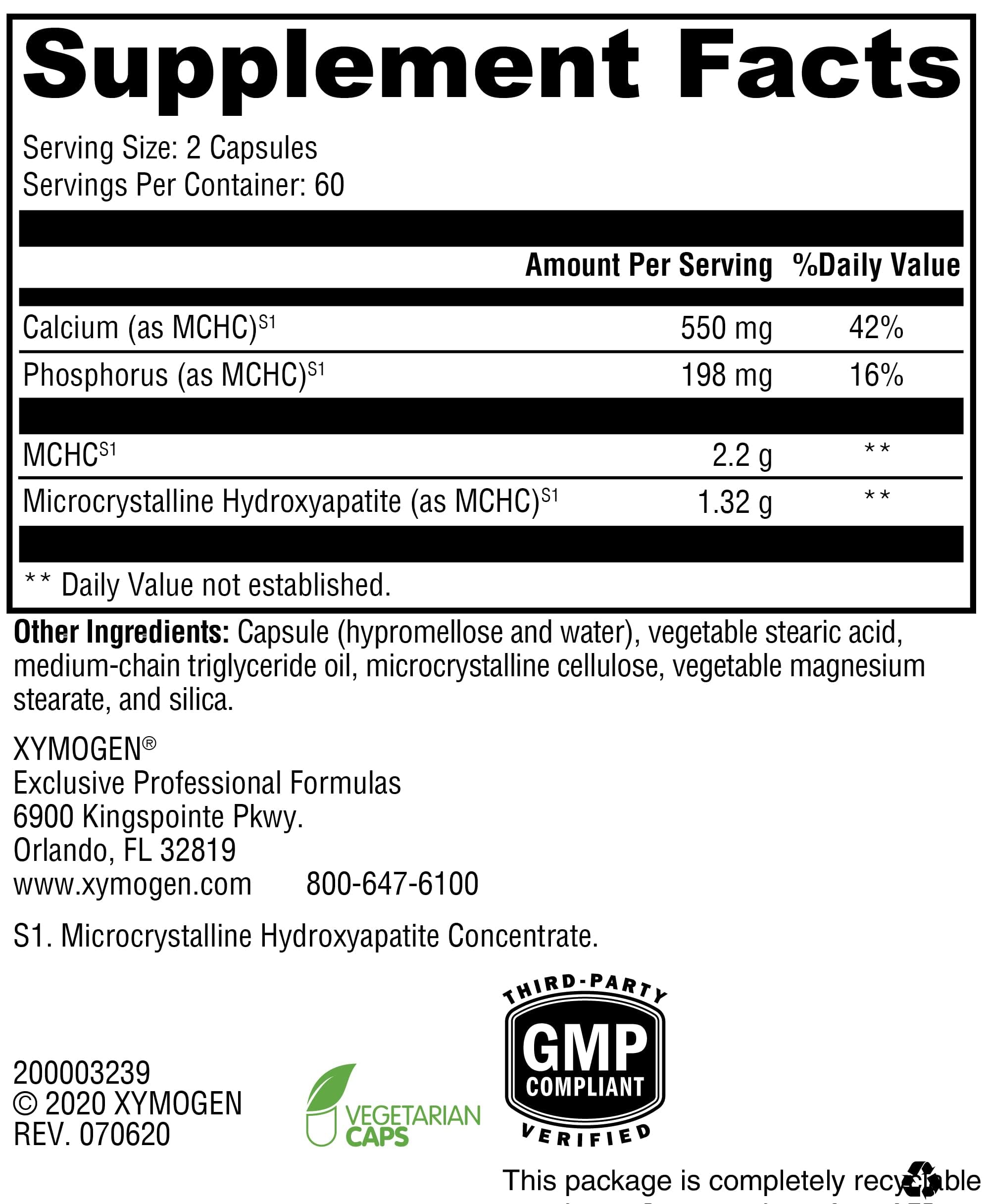 XYMOGEN Ossopan 1100 – Composants MCHC pour le calcium et le phosphore.
