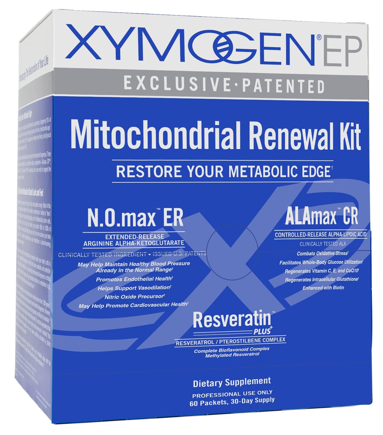 XYMOGEN kit-renouvellement-mitochondries: emballage clair et pratique pour routine quotidienne.