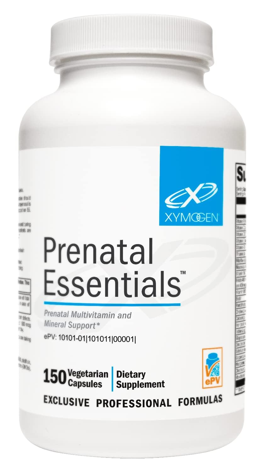 XYMOGEN Prenatal: bouteille ouverte, présentation claire des nutriments essentiels.
