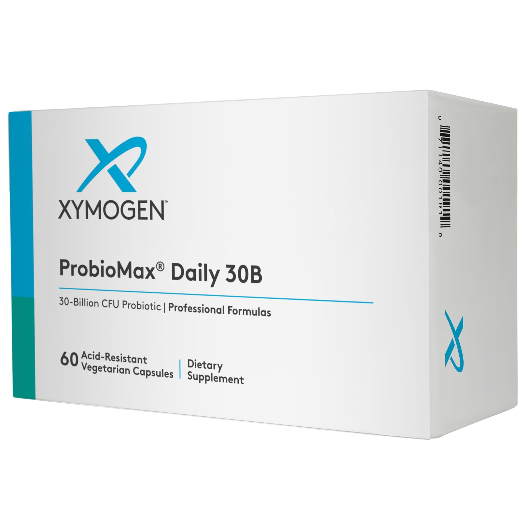 XYMOGEN ProbioMax Daily 30B, bouteille pratique pour digestion quotidienne.