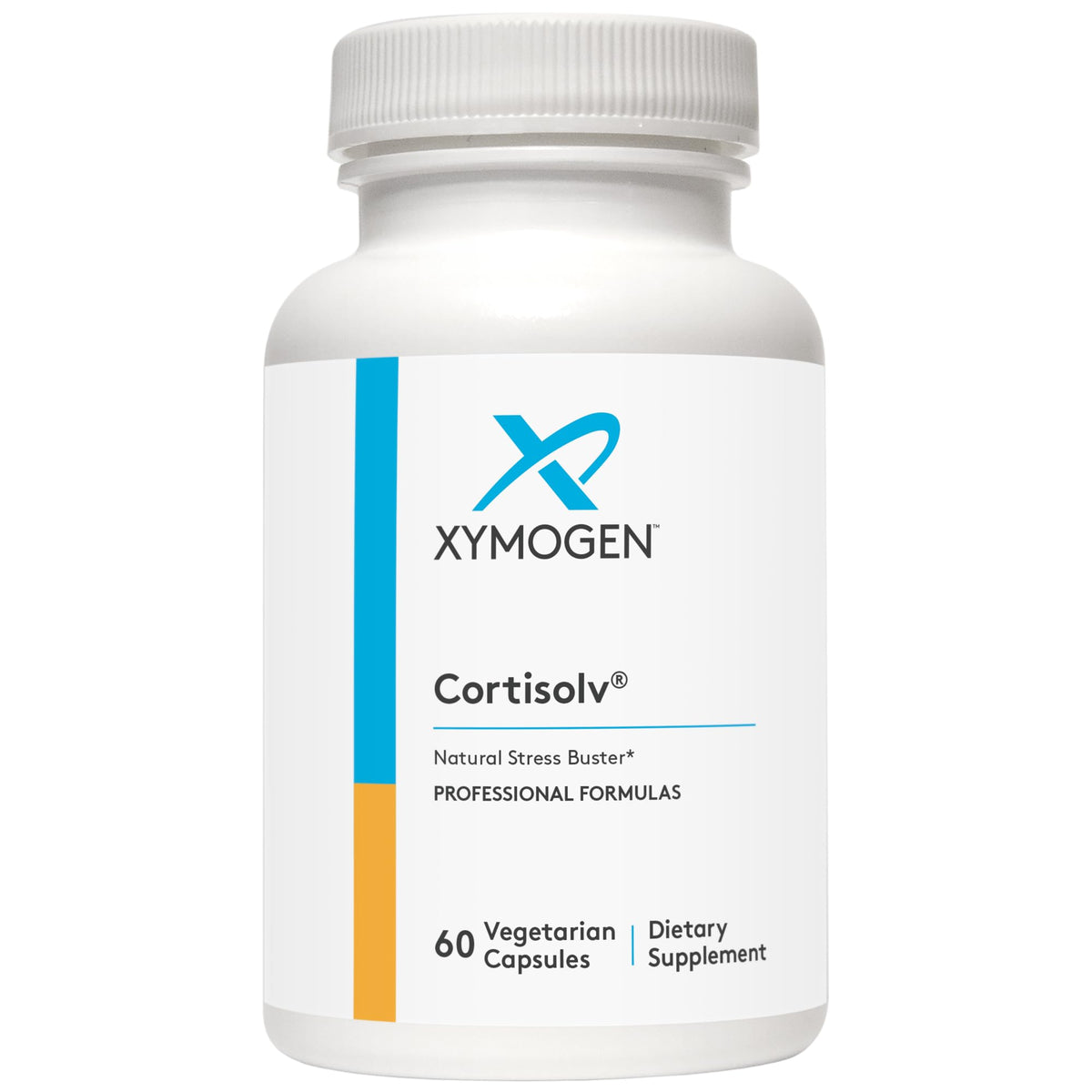 XYMOGEN Cortisolv: bouteille de capsules, soutien quotidien du cortisol.